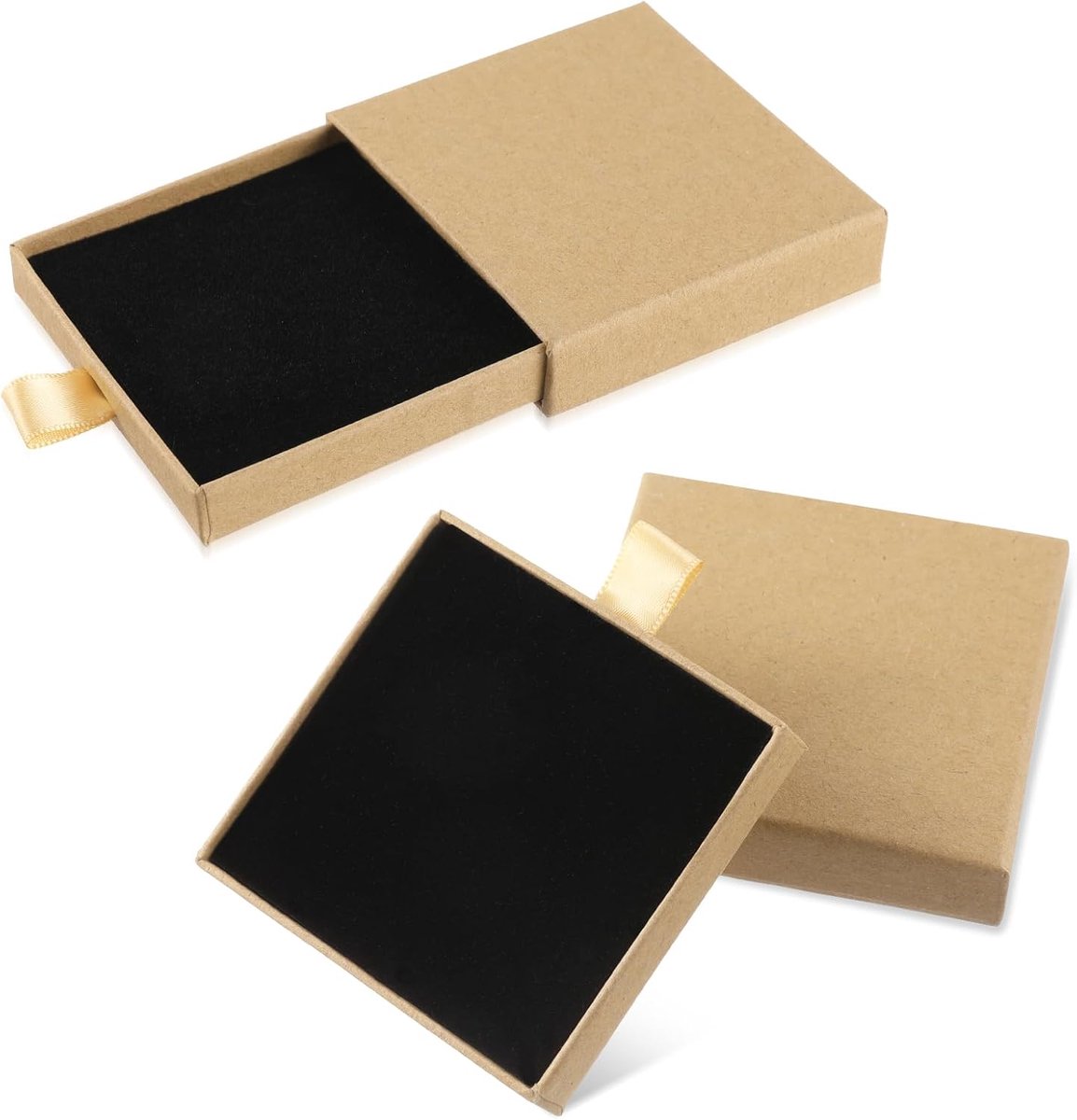 SnelShoppen - 2 Stuks Kartonnen Sieraden Geschenkdoos Lichtbruin - Vierkante Opbergdozen voor Halsketting, Oorbellen en Armbanden - Perfecte Cadeaus v