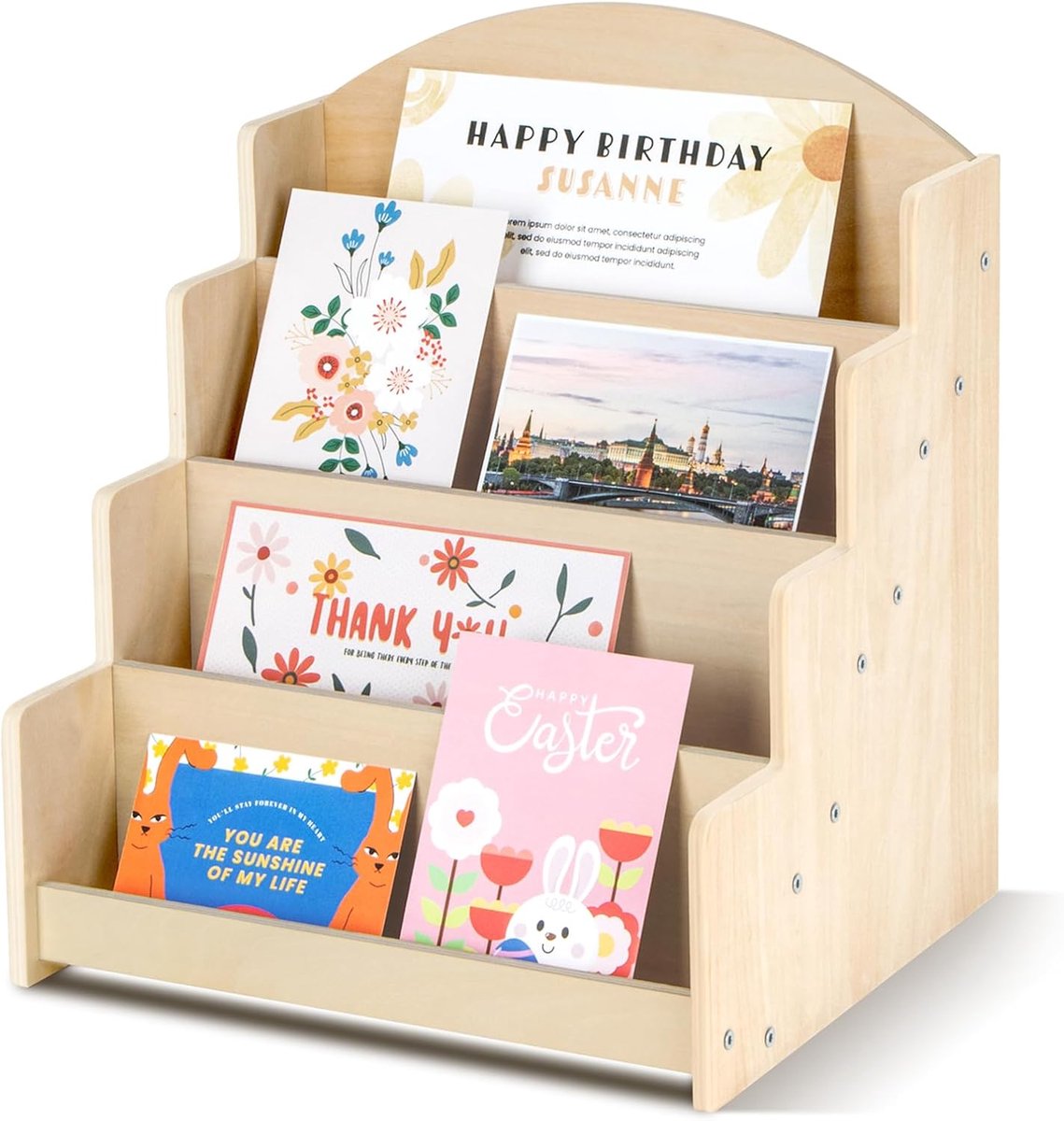 SnelShoppen - Kaartenstandaard voor Ansichtkaarten en Wenskaarten - Houten Bewaarstandaard - Rustiek Design - Perfect voor Feestjes, Cadeaus en Decora