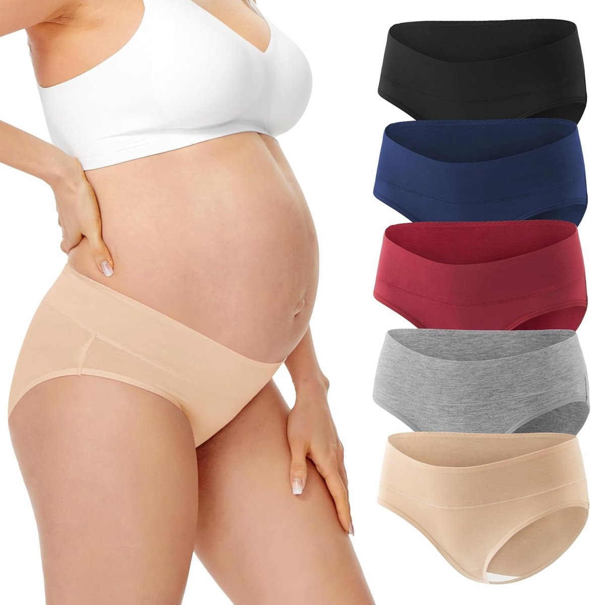 SnelShoppen - Set van 5 zwangerschapsonderbroeken voor vrouwen, comfortabele katoen zwangerschapsmode, zwangerschapsslips in diverse kleuren, ideaal v