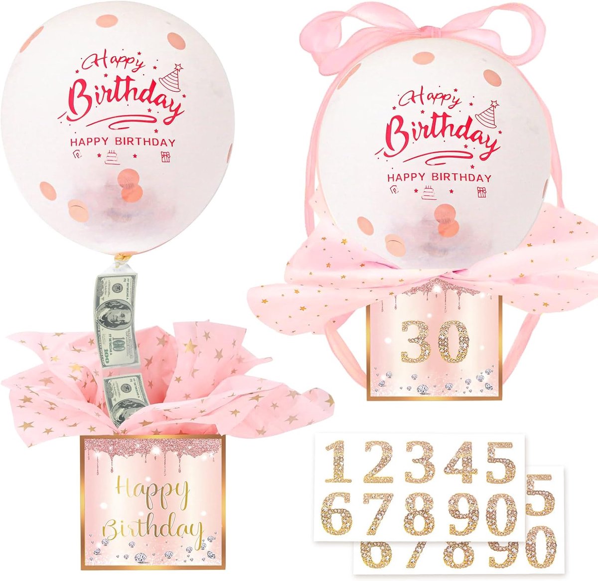 SnelShoppen - Roze Geldcadeaus Verjaardag Verrassingsdoos, Explosiedoos voor Geldcadeau, Doe-Het-Zelf Geschenkdoos, Ballonbox voor Feesten, Bruiloften