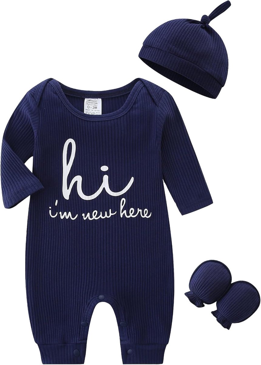 SnelShoppen - Jumpsuit voor Baby's, Meisjes & Jongens, Katoenen Rompertje 0-3 Maanden, Lange Mouwen, Ademend, Comfortabele Overall Babypyjama, Uniseks