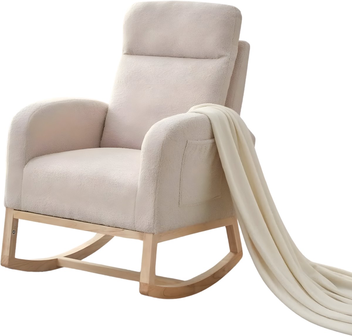 Schommelstoel - Moderne gestoffeerde velvet glider met hoge rugleuning, ademend design en zijvak - Grijs velvet kleur, 400x400 cm