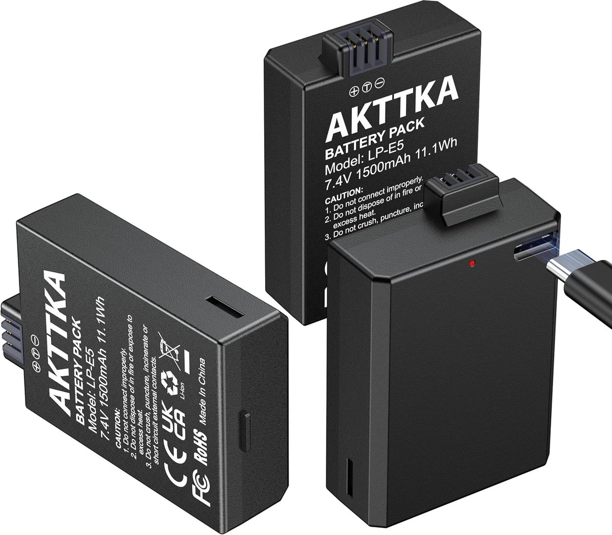 SnelShoppen - LP-E5 USB-C Reserveaccu 1500mAh (3 Stuks) Oplaadbare Batterijen voor Canon EOS Rebel XS, T1i, XSi, 1000D, 500D, 450D, Kiss X3, X2, F