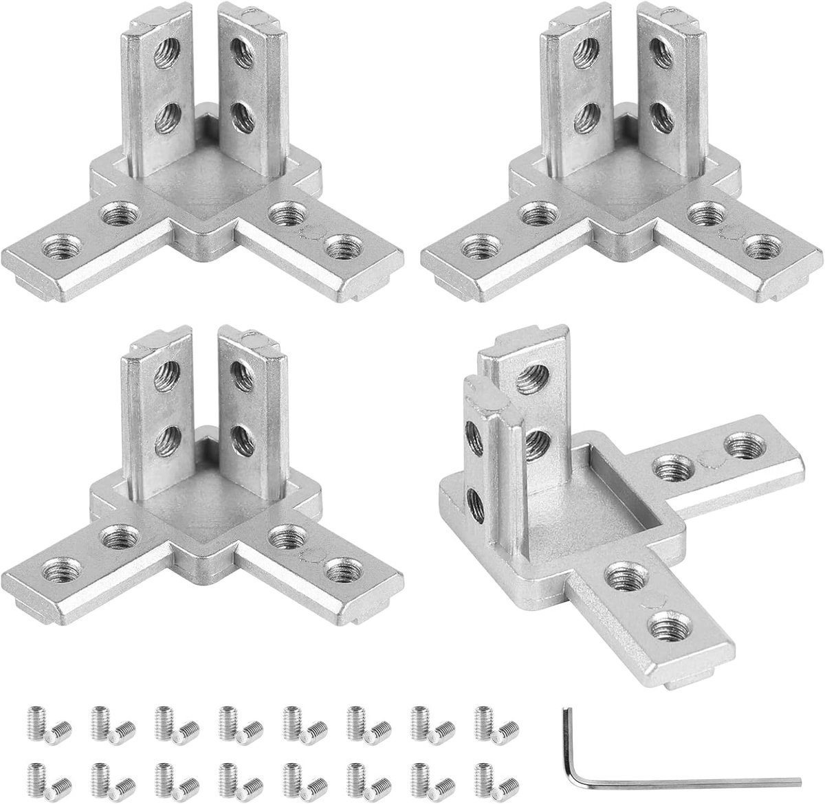 SnelShoppen - 4-delige Aluminium Profielen Set, Hoekconnector 3-Weg, 40x40mm, Sterke en Corrosiebestendige Verbindingen, Ideaal voor Meubelbouw, DIY P
