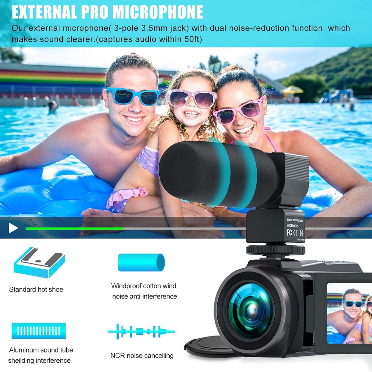 SnelShoppen - 4K Video Camera Vlogging Camera 48MP met WiFi, 16X Digitale Zoom, 3.0 Inch IPS Touchscreen, IR Nachtzicht, Microfoon, 2 Batterijen en Ha thumbnail 3