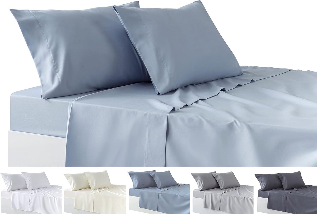 SnelShoppen - 4-delige Beddenset met Hoeslaken, 2 Kussenslopen 50x80cm, Luxe Microvezel, Lichtblauw, Geschikt voor Bed 90x190/200cm