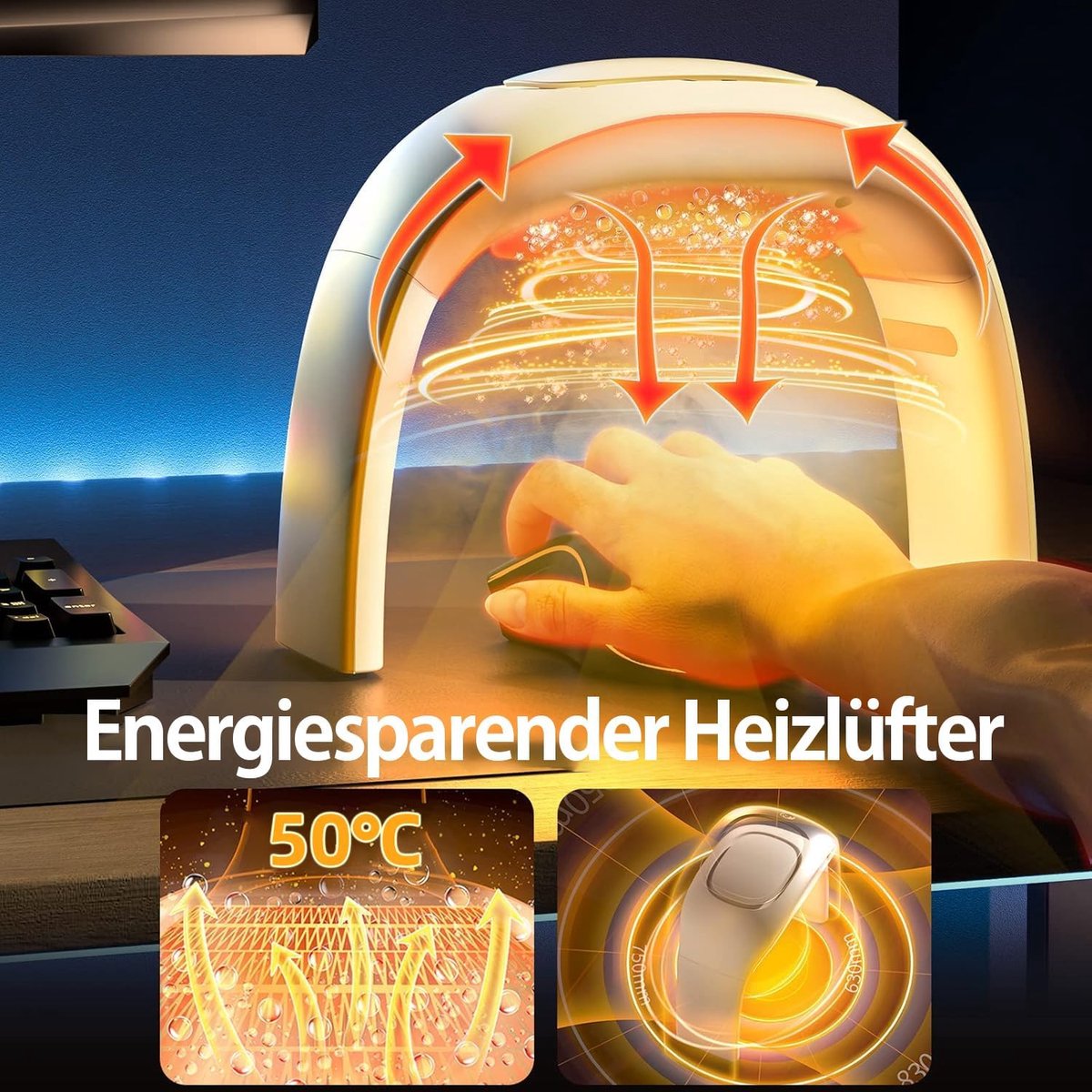 SnelShoppen - Energy Saving Fan Heater Vouwbare Tafelverwarming Handwarmer voor Bureau met Thermostaat en Instelbare Temperatuur - Elektrische Kachel
