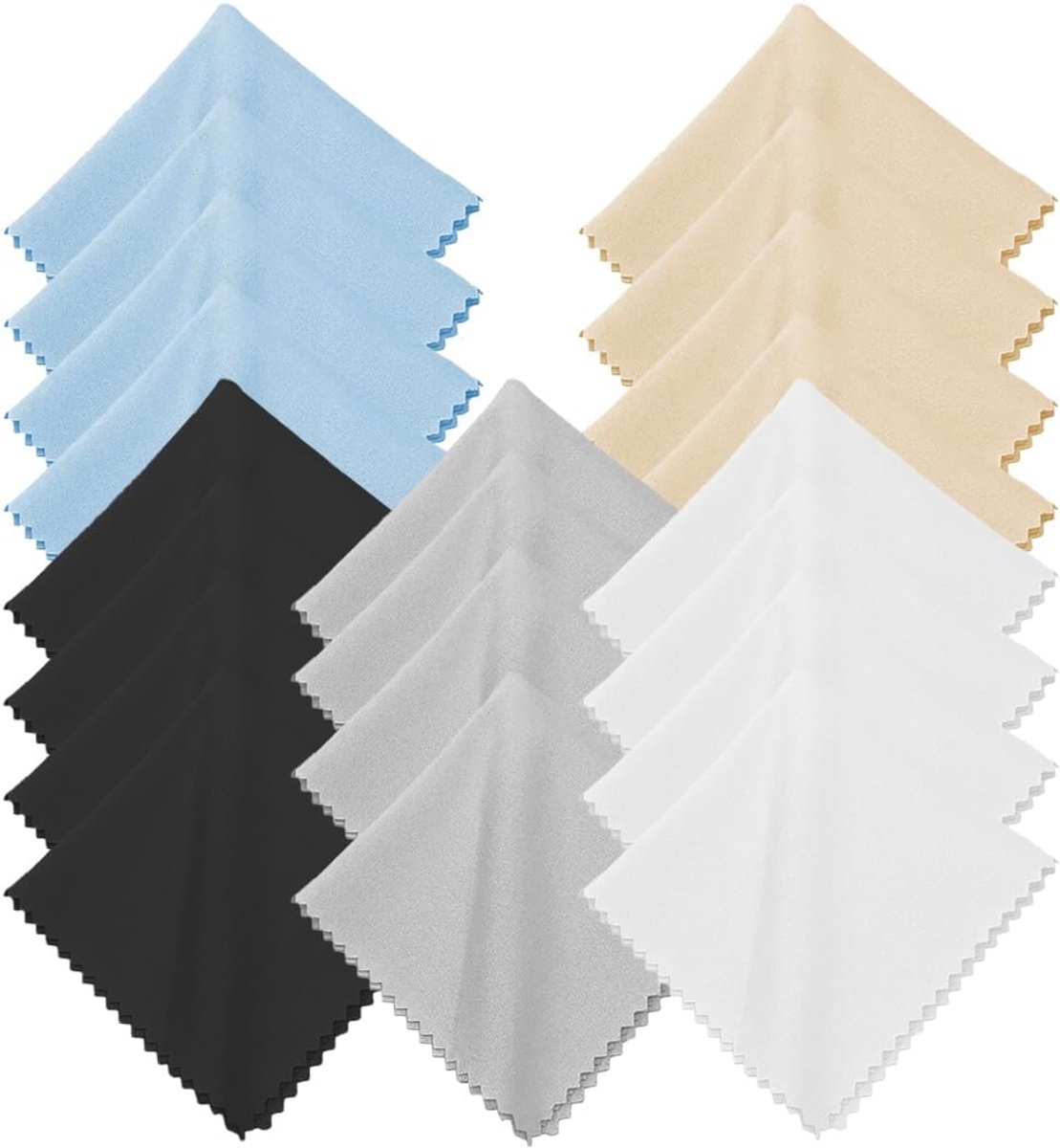 SnelShoppen - 20 Microfibre Schoonmaakdoeken voor Brillen en Lensen - Zacht en Duurzaam - 15x18 cm - Kleurset: Grijs, Zwart, Blauw, Beige, Wit