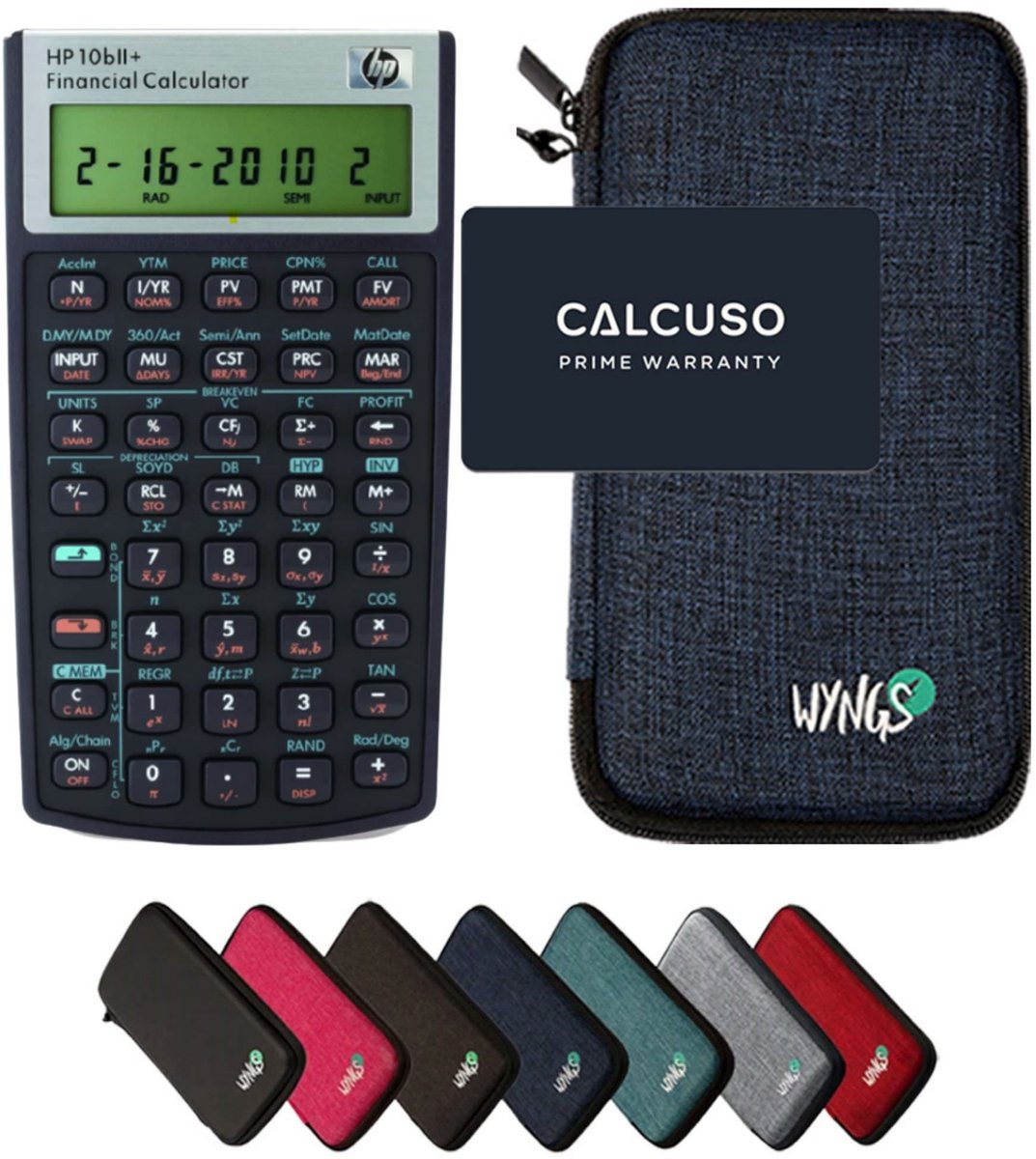 HP 10bll+ incl. WYNGS Beschermhoes Blauw - Financiële Rekenmachine - Basis Pakket