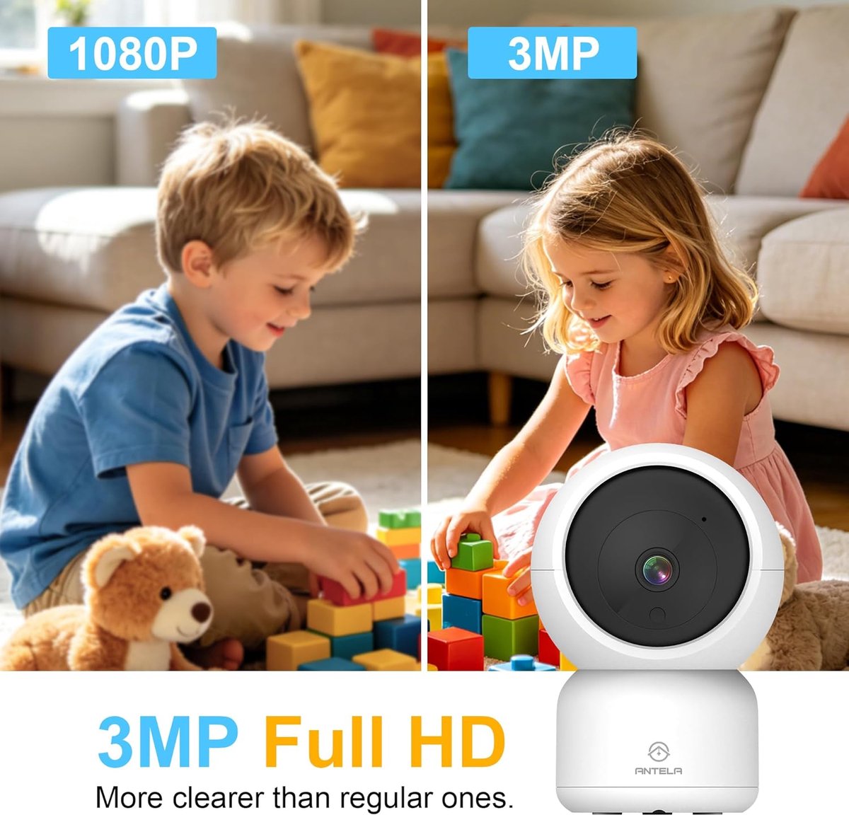SnelShoppen - 3MP WiFi-Bewakingscamera Binnen met 2-weg Audio, 355° Beeldhoek, Nachtzicht, Compatibel met Alexa, iCSee-app Bediening