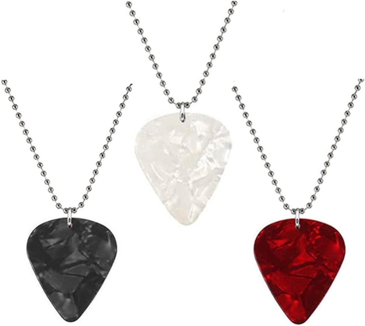 Plectrum Kettingen - Muziek Accessoires - Gitaar Spelen - Draagbaar en Decoratief - 3 Stuks - Zwart Rood Wit
