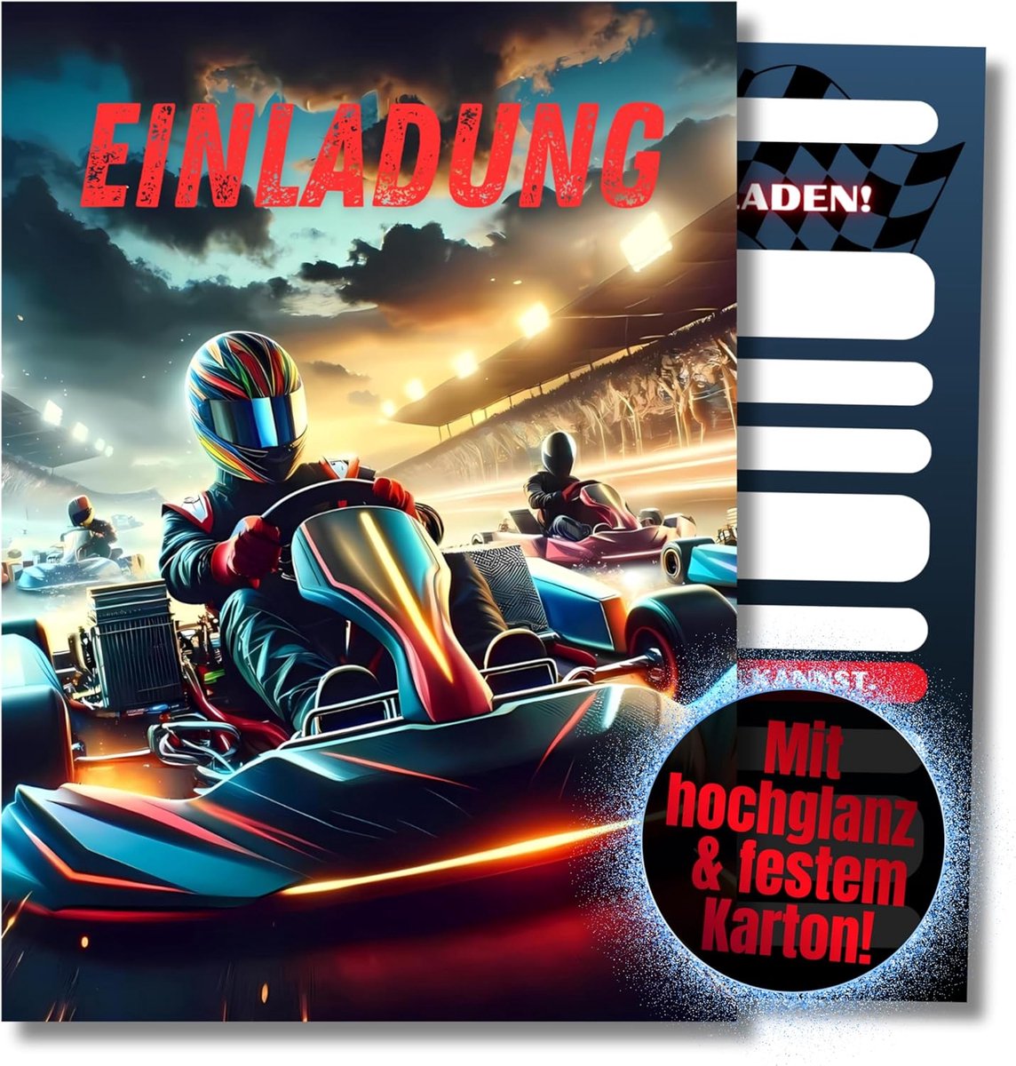 SnelShoppen - Dubbelzijdige Kinder Verjaardagsuitnodiging - Go-Kart Thema - Voor Feestjes, Verjaardagen, en Kinderevenementen - Leuke Ontwerp, Perfect