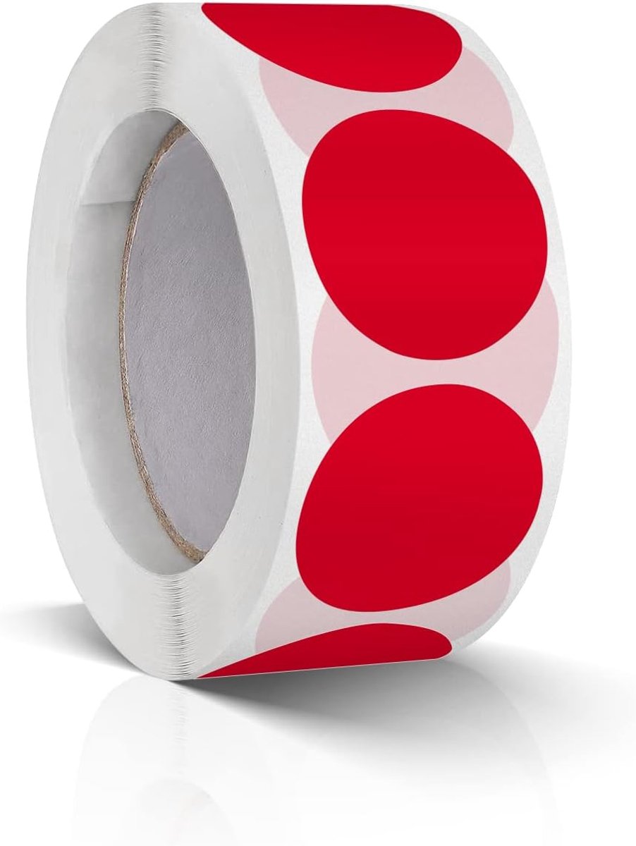 SnelShoppen - Ronde Stickers 25 mm, Kleurcodering Labels, Rol, Rood, 500 Stuks, Zelfklevend, Vinyl, Duurzaam, Perfect voor Documenten, Mappen, Notitie