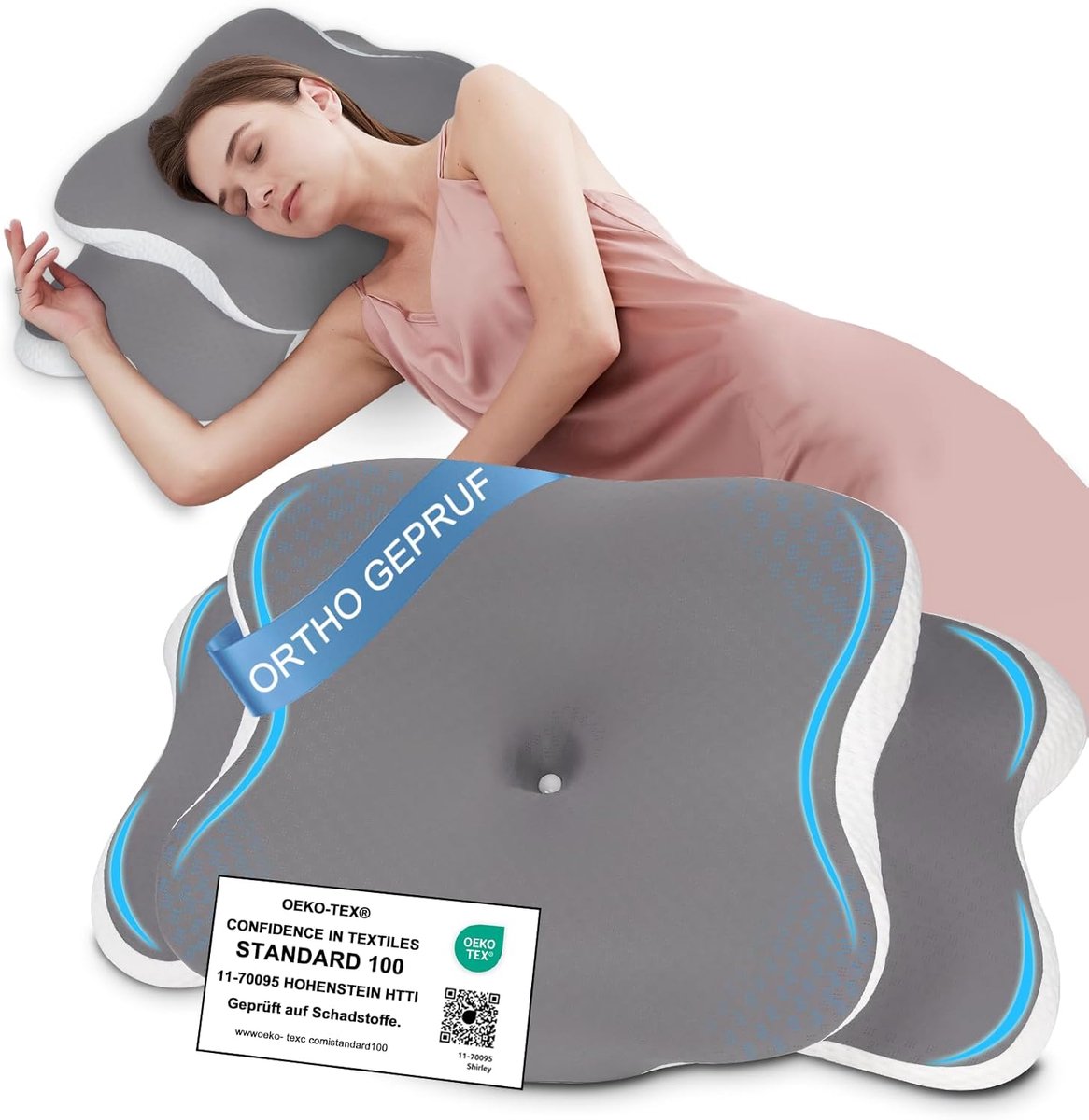 SnelShoppen - Memory Foam Ergonomisch Nekkussen - Orthopedisch Neksteun Kussen met Automatische Terugslag voor Zijslapers, Rugslapers en Buikslapers -