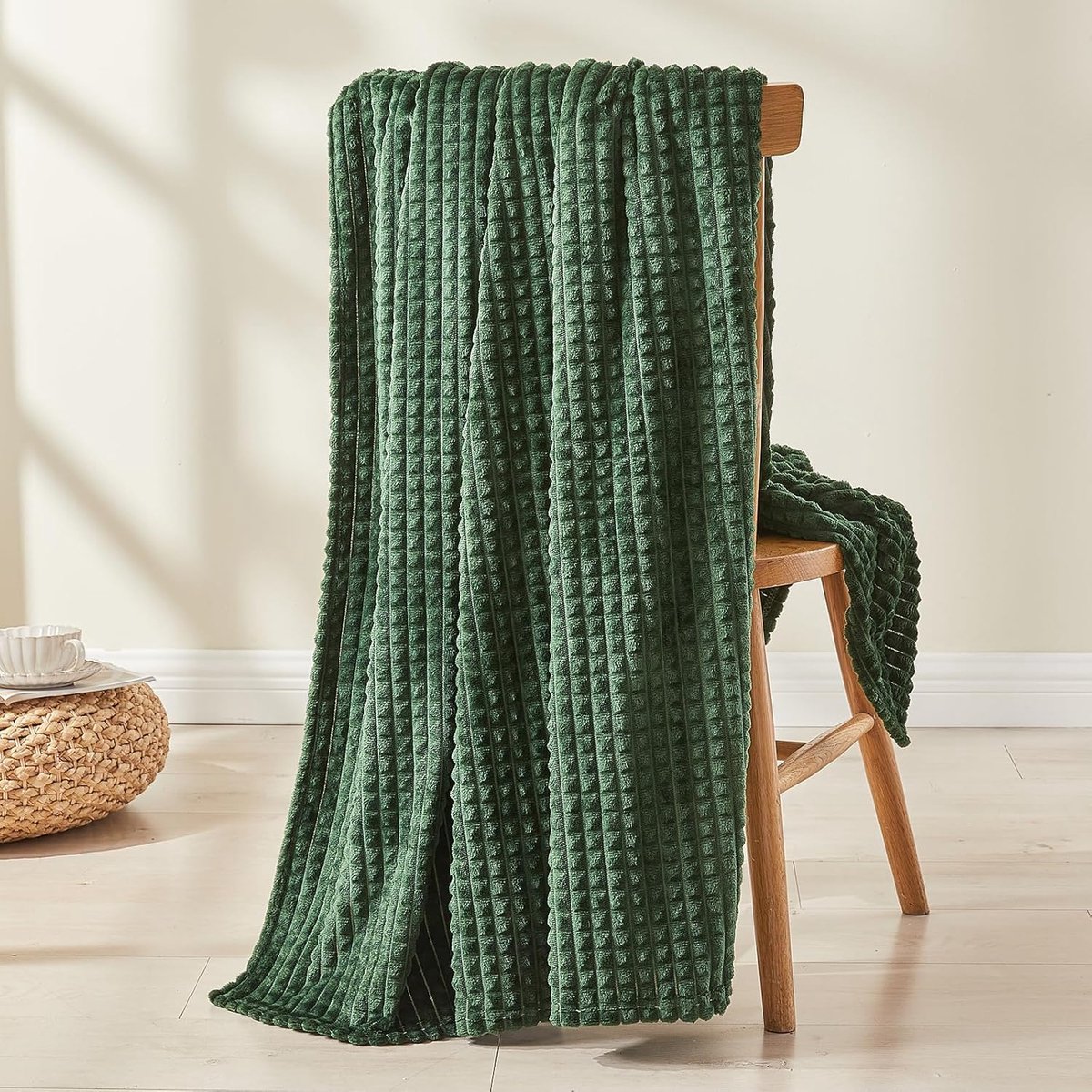 SnelShoppen - Fleece Dekentje Sofa Zacht Fluffy 3D Gevoel Warm Cosy Bedspread Veelzijdig 150x200 cm Donkergroen Flanel Dekbed voor Bank, Armstoelen, C