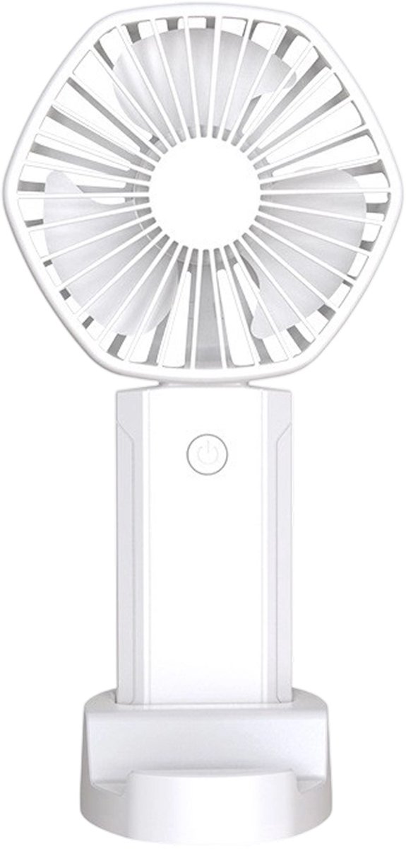 Draagbare ventilator – stil, oplaadbaar via USB, geschikt voor bureau, reizen, buiten en make-up; inclusief standaard en handgreep