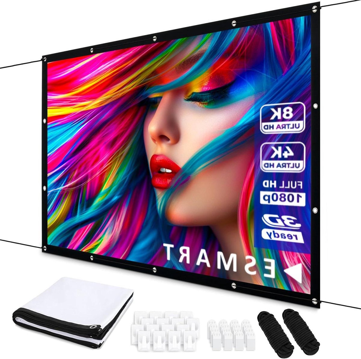 Spanscherm Flex - Projectiescherm - Thuisbioscoop Creëren - Draagbaar Canvasdoek - 221 x 125 cm - Wit