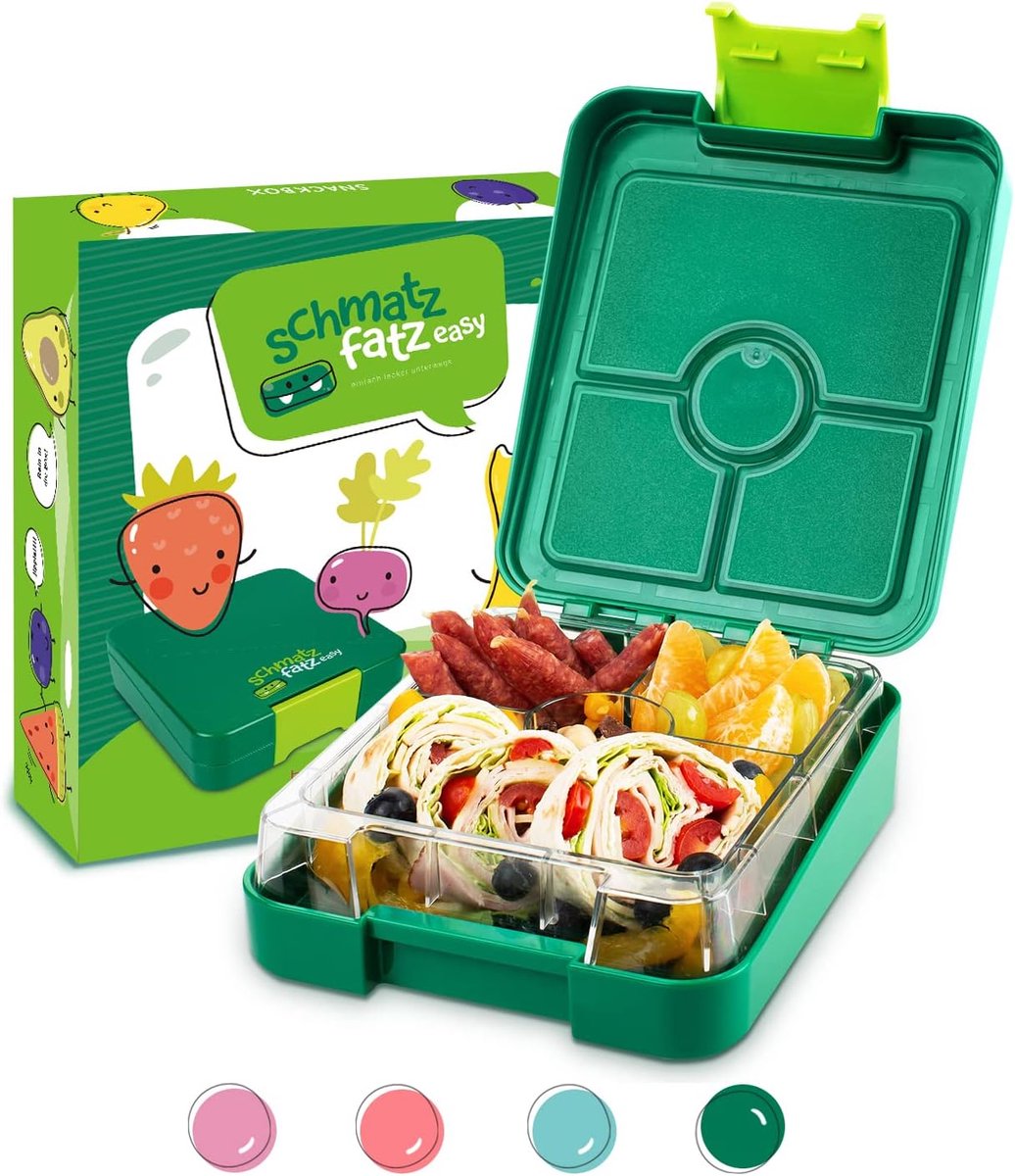 SnelShoppen - Easy Bento Lunchbox voor Kinderen, BPA-vrij, 4 Vakken, Makkelijk te Openen en Reinigen, Ideaal voor School, Sport en Kleuterschool - Gro