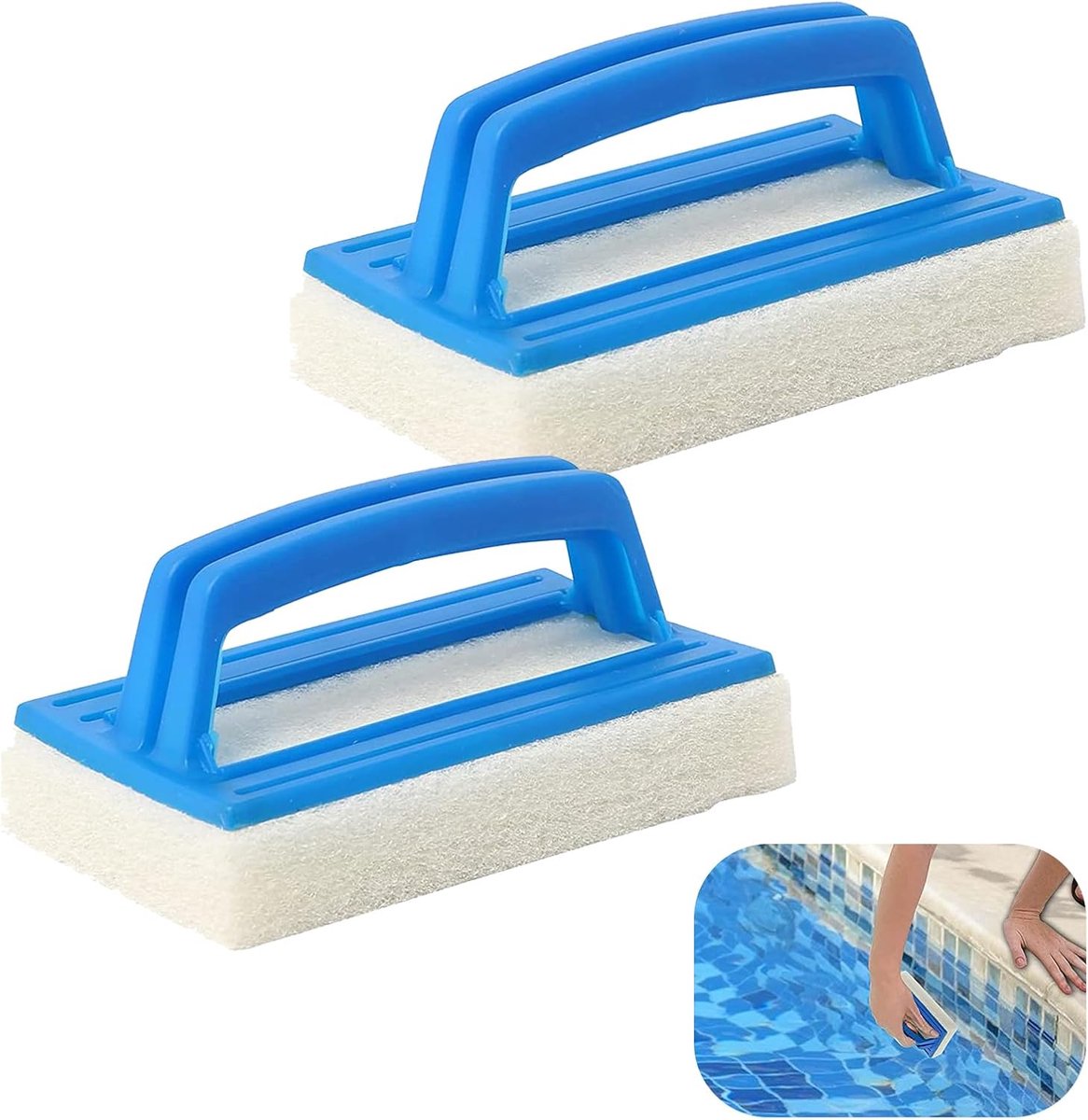 SnelShoppen - Set van 2 Pool Sponsen en Pool Borstel met Handvat, Waterlijn Spons, Reinigingsborstel voor Zwembad, Spa en Badkuip Wanden