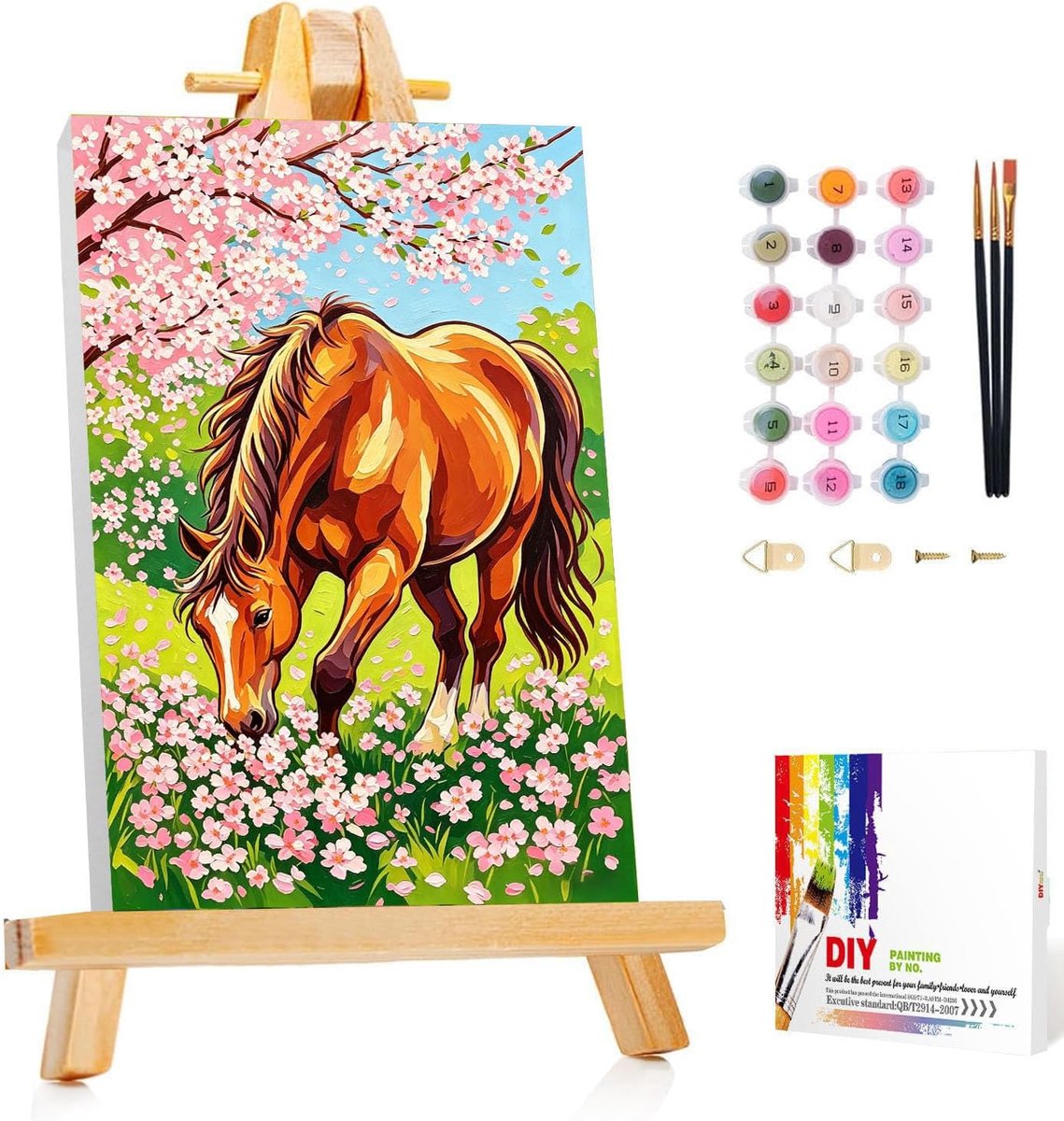 SnelShoppen - Schilderen op nummer Paard voor Kinderen 7-10 jaar met Frame en Easel - Creatieve DIY Knutselset 20x30 cm, Perfect Cadeau voor Feestjes