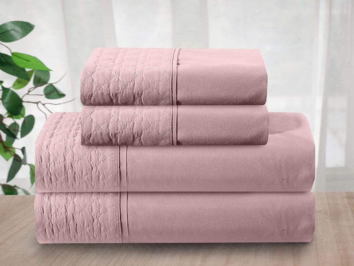 SnelShoppen - Luxe 4-delige Laken Set 1500 Draadcount Egyptisch Microfiber Kussenslopen en Dekbedovertrek, Kreukbestendig, Koningin, Roze