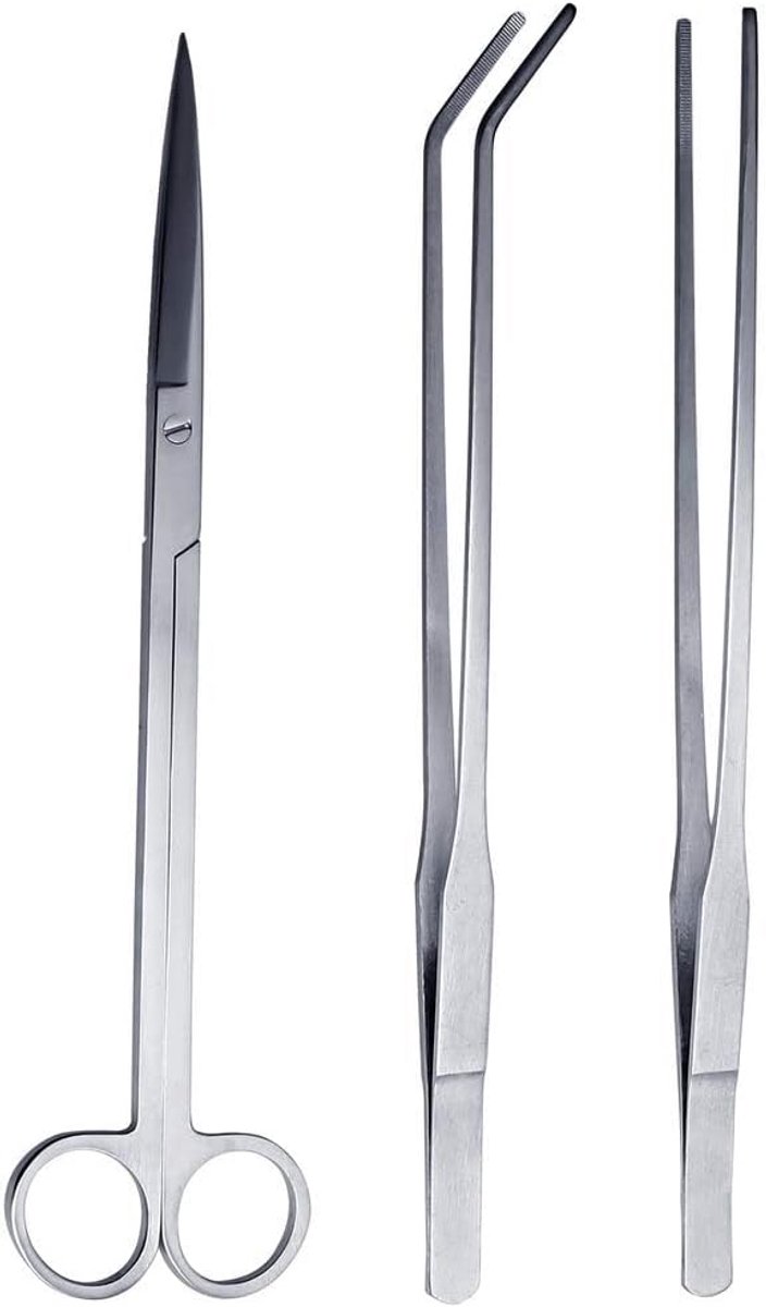 SnelShoppen - 3 Pcs Aquarium Aquascaping Set - RVS Aquarium Tools, 27cm Tweezers, Scharen, Spatula - Ideaal voor Planten, Gravelleiding en Onderhoud