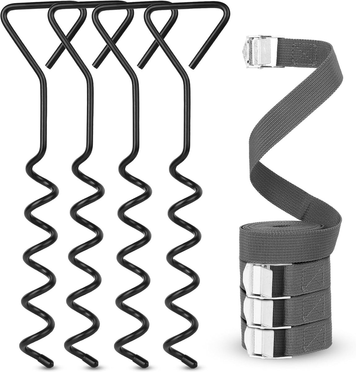 SnelShoppen - 4pcs Trampoline Anchor Kit - 14.6 Inch Zware Trampolinespijkers - Tuin Ankers met Spiralen - Ideaal voor Trampolines, Tenten en Schuren