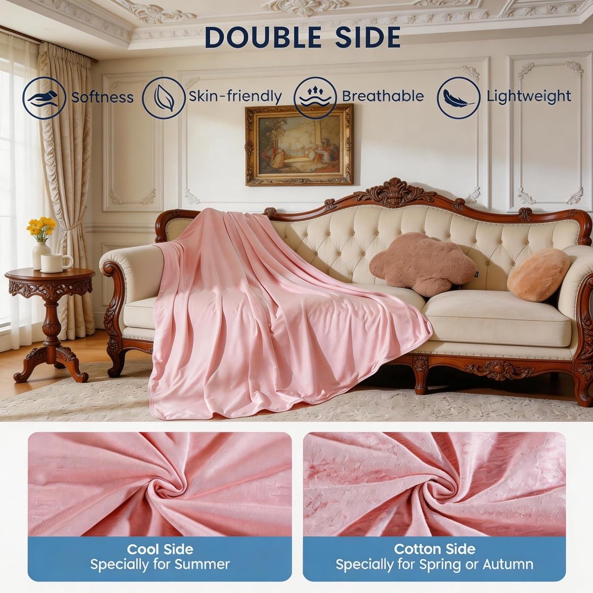 SnelShoppen - Cooling Blanket Voor Nachtelijk Zweten, Zomer Koelende Deken, Q-Max > 0.45 Koelvezel Voor Eenpersoonsbed, Sofa, Reis, Volwassenen, Kinde