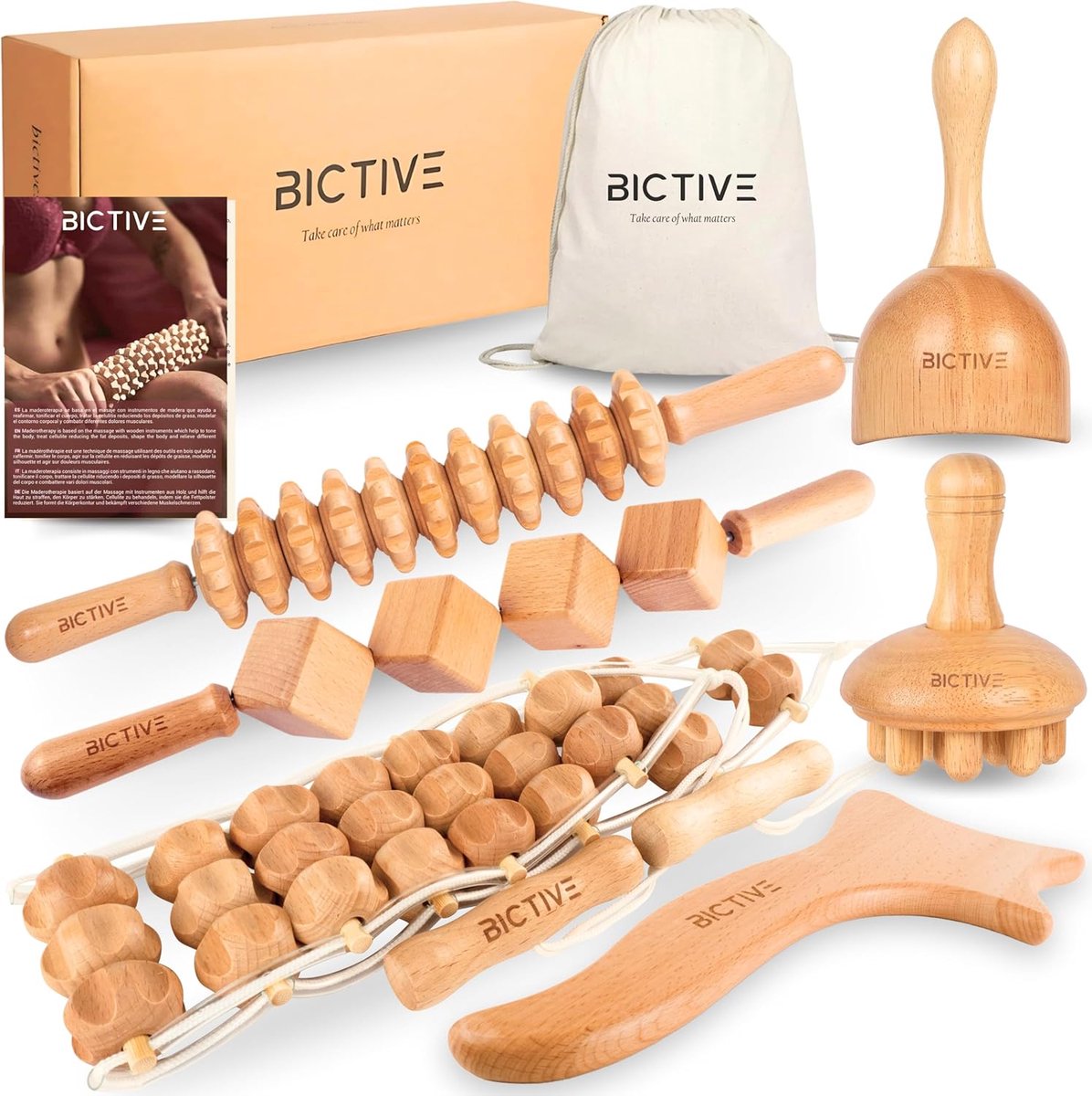 SnelShoppen - Maderotherapie Complete Set van 6 Professionele Houten Massage Set, Anti-Cellulite en Lymfatische Drainage, Massage Roller voor Lichaam