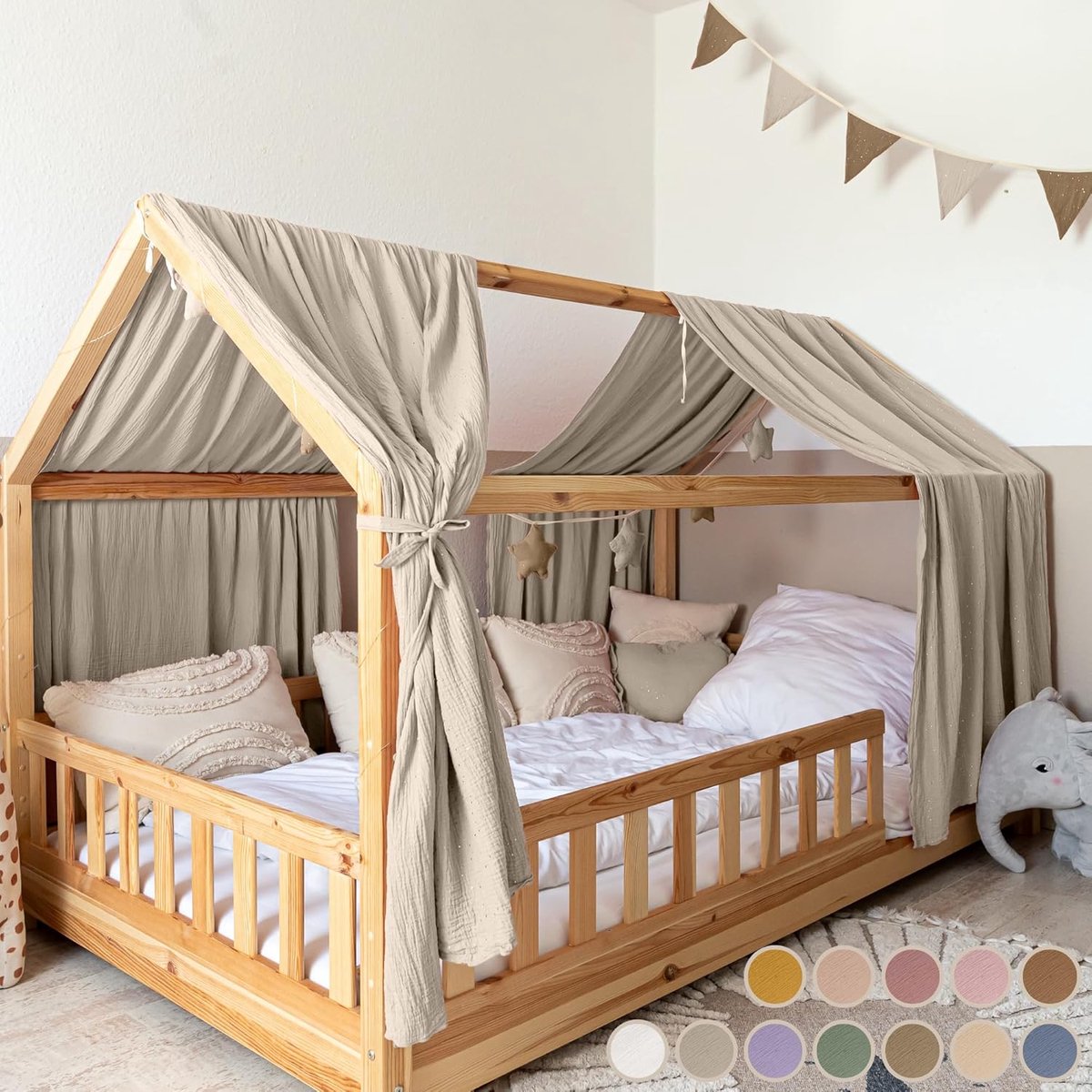 SnelShoppen - Muslin Bed Canopy voor Kinderen, 100% Katoen, 90x200 cm en 120x200 cm, Decoratie voor Huisbedden, Geschikt voor Jongens en Meisjes, Cosy