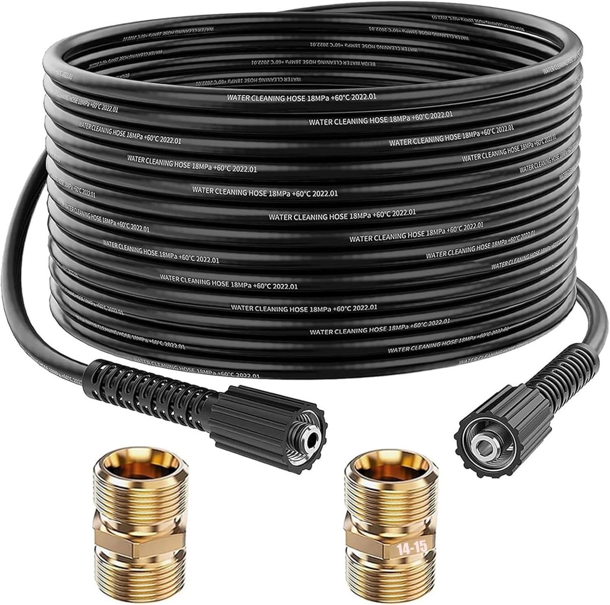 SnelShoppen - High Pressure Washer Hose 10M - Kinkbestendige Vervangslang 2000PSI M22 Draad voor Hogedrukreiniger en Lansen - Flexibele Rubber Slang v
