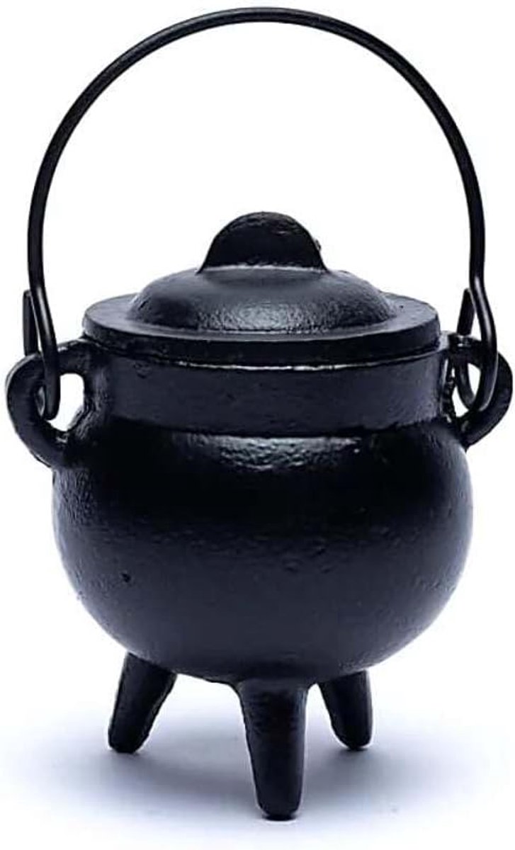 SnelShoppen - Cast Iron Kettle Incense Burner - Zwart Gietijzeren Wierookbrander met Deksel en Handvat - Ideaal voor Wierookstokjes en Houtskool - 7.5