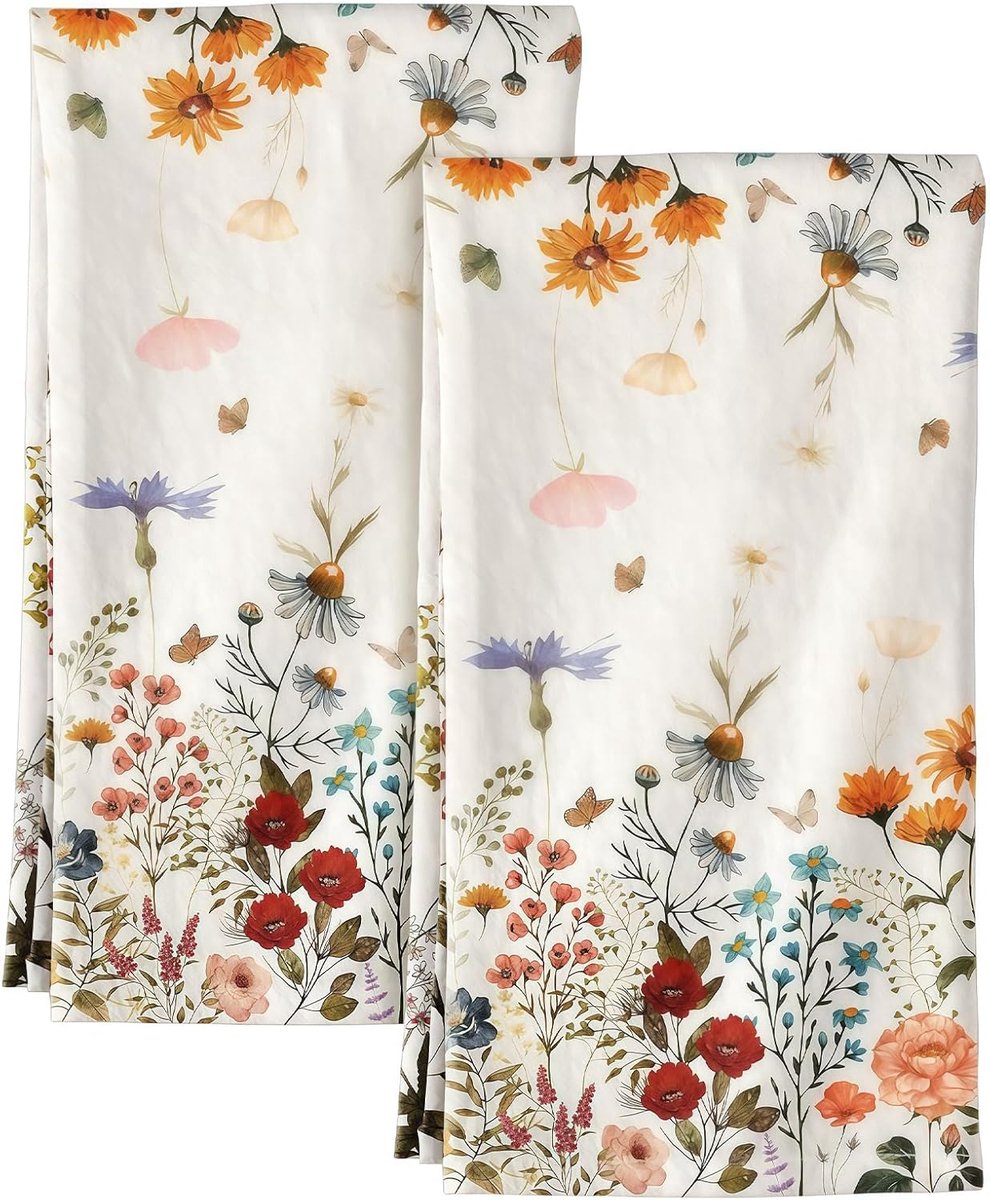SnelShoppen - Microvezel Keukenhanddoeken 2 Stuks Theedoeken 45 x 66 cm, Lente Retro Bloemenpatroon, Zacht & Absorberend, Keukenaccessoires & Decorati