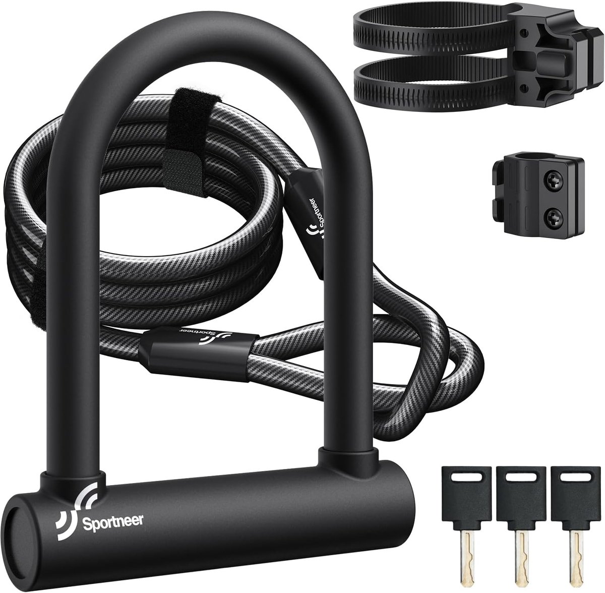 SnelShoppen - Heavy Duty Fietsslot U-Lock 18mm met 6Ft Stalen Kabel & Verstelbare Bevestigingsbeugel - Waterdicht, Antidiefstal, Voor Fietsen en E-Bik