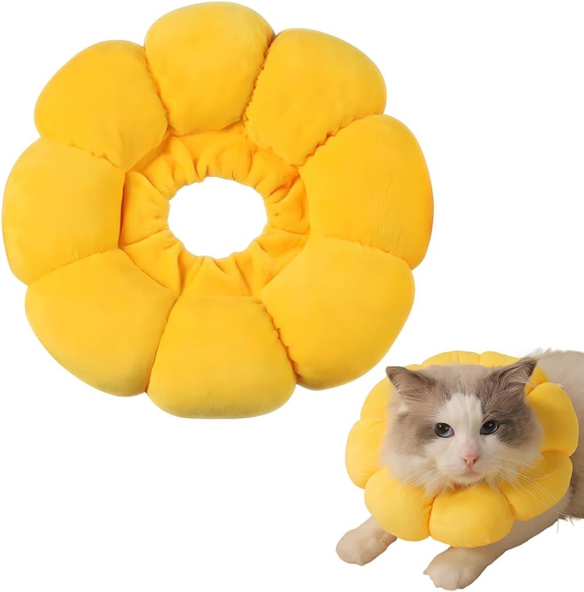 SnelShoppen - Verstelbare Kattenhalsband voor Katten en Kleine Honden na Operatie - Zachte Zonnebloem Herstelhalsband van Katoen - Comfortabel en Stij