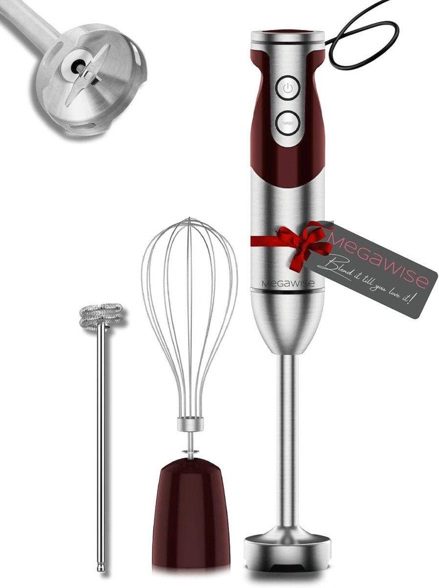 SnelShoppen - 3-in-1 Hand Blender Set met Variabele Snelheidsregeling, 400W Motor, Inclusief Klopfunctie, Melkopschuimer, Hakmolen en Bekertje voor Sm