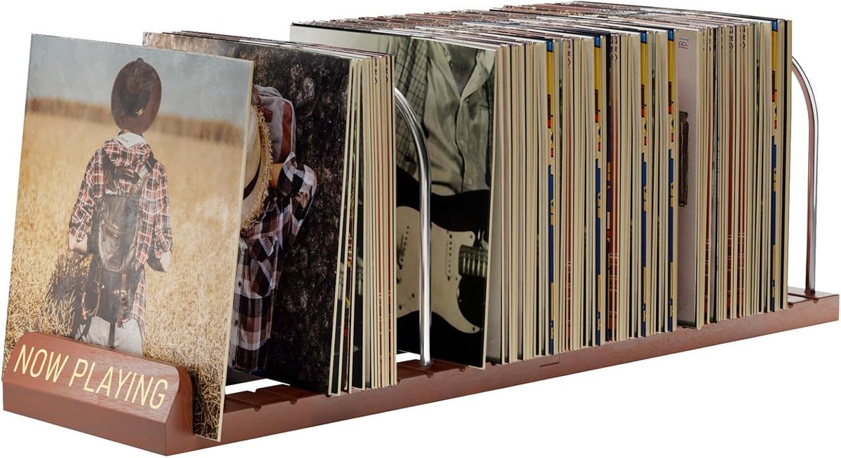 SnelShoppen - Vinyl Record Stand voor 150 LP's - Houten Platenhouder met Antislip Groeven - Vinyl Record Organizer voor Albums - Perfecte Cadeau voor