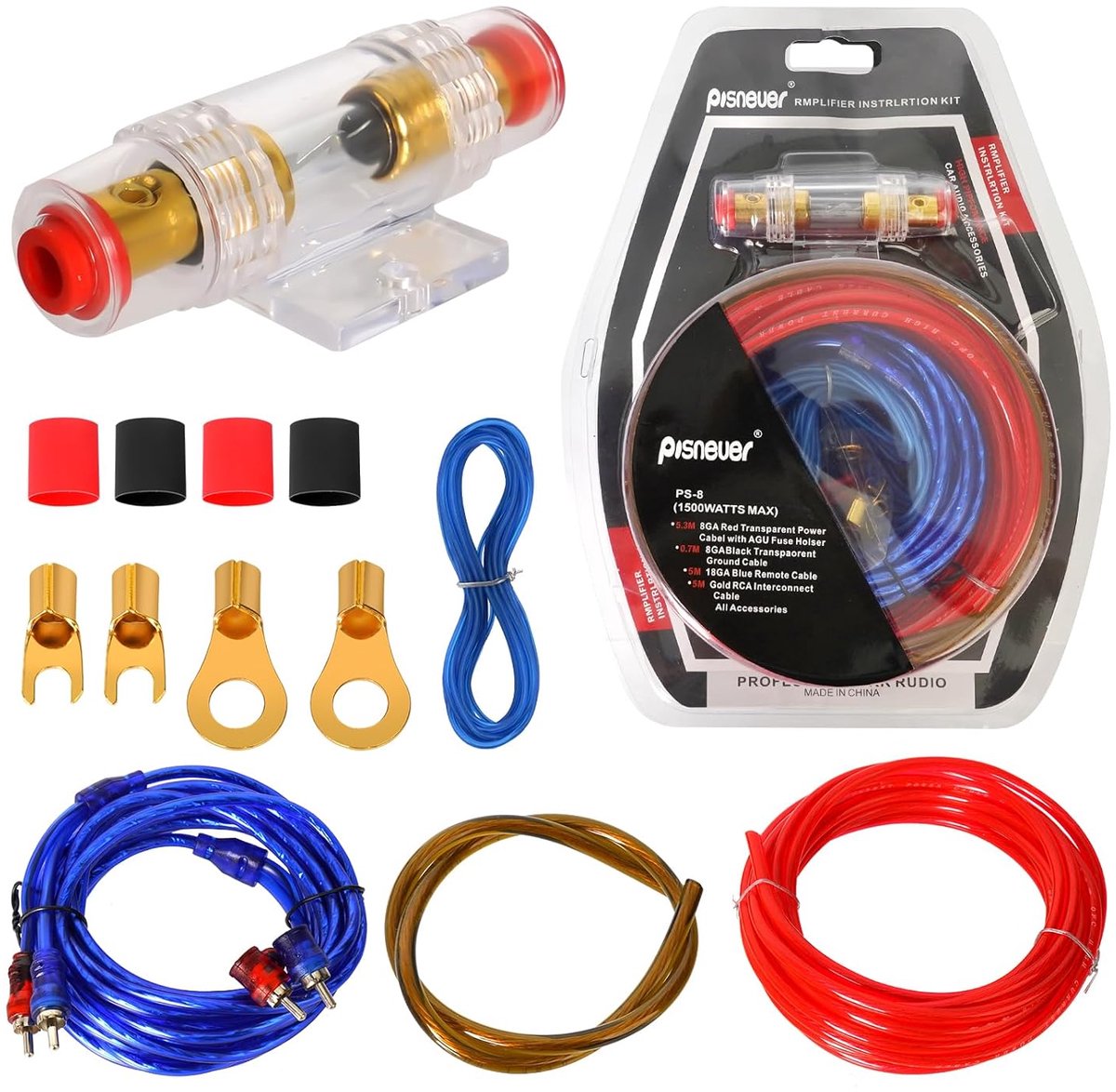 SnelShoppen - 10 GA Auto Versterker Kabelset - 1500W Installatiekabel - Subwoofer Kabelset - Hoogwaardige Koper & Plastic - Ideaal voor Auto Audio Ins