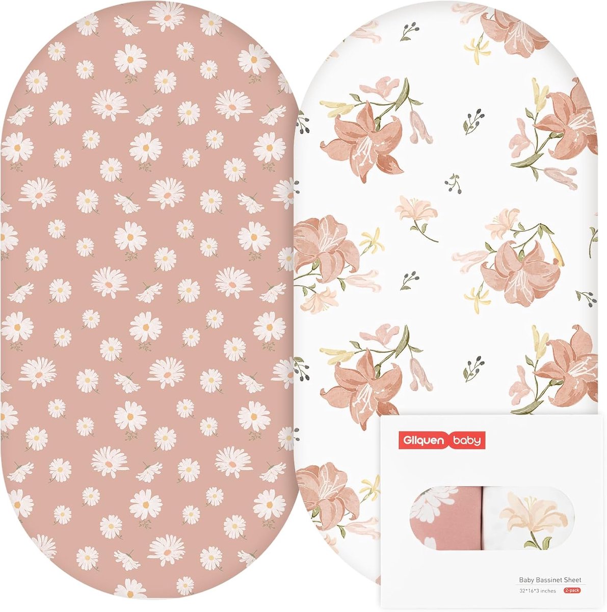 SnelShoppen - Baby Bed Sheet Spannbett Sheet 2 Pack, Fitted Sheet voor Babybed, Oeko-tex100, Geschikt voor Crib en Moederbed, Microfiber, Bloemenprint