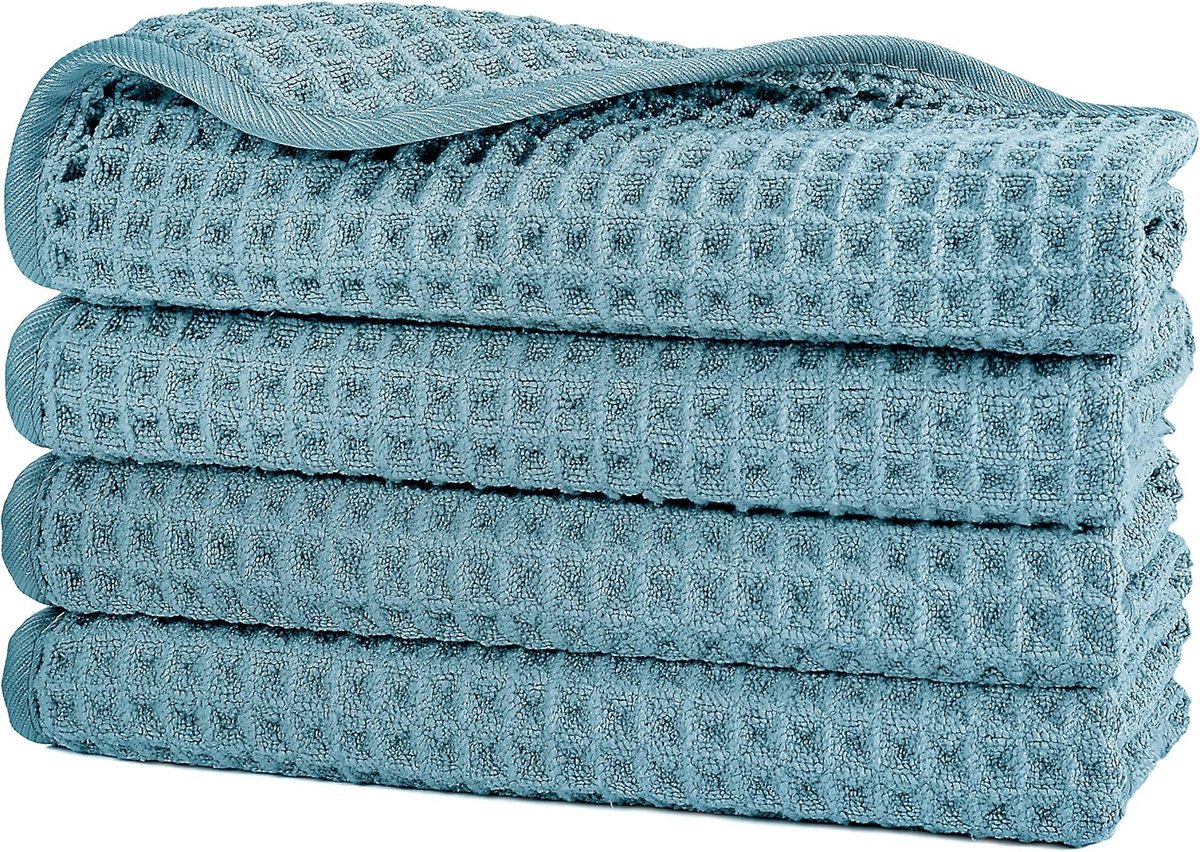 SnelShoppen - Microfiber Lintvrije Wasdoek Gezichtsdoek 33x33 cm, 4 Stuks Groen Wafelstof - Superzacht, Ideaal voor Gezicht en Lichaam, Perfect voor T
