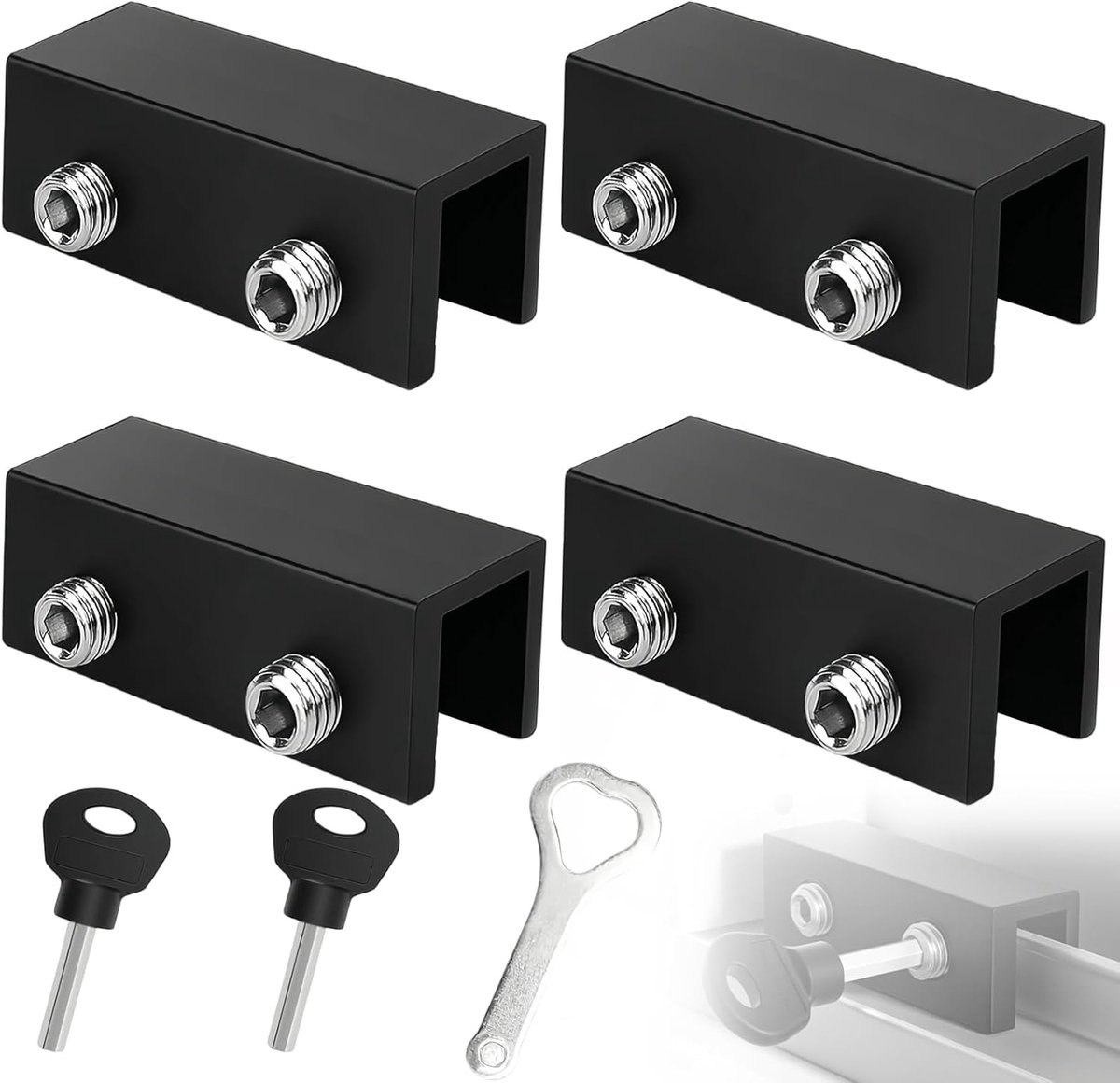 SnelShoppen - 4 Stuks Raambeveiliging voor Kinderen - Zwart Aluminium Raamslot - Verstelbaar voor Schuifdeuren en Ramen - Inclusief 2 Sleutels - Veili