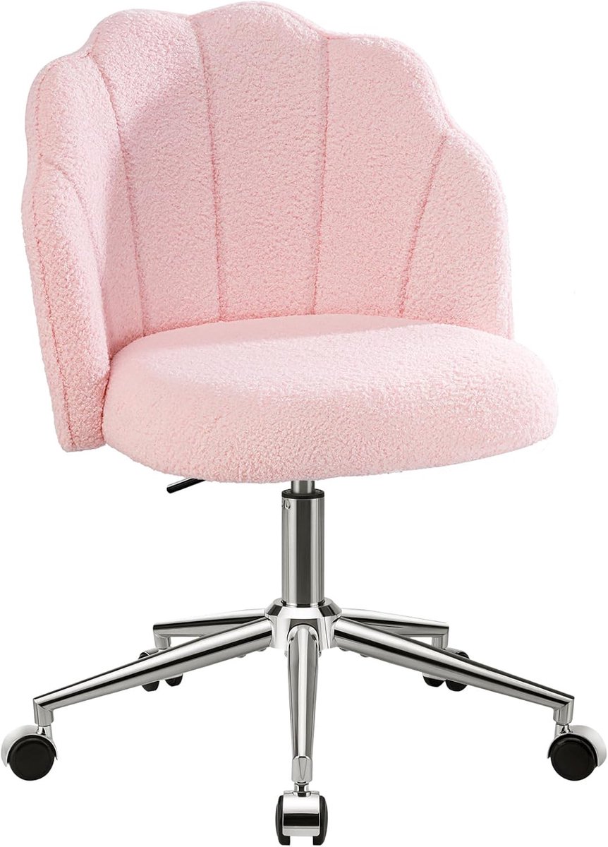 Thijox - Schminktisch Stoel met Rollen - Draaistoel voor Meisjes - Hoogteverstelbare Schelpstoel - Roze - Ideaal voor Slaapkamer, Home Office, en Make
