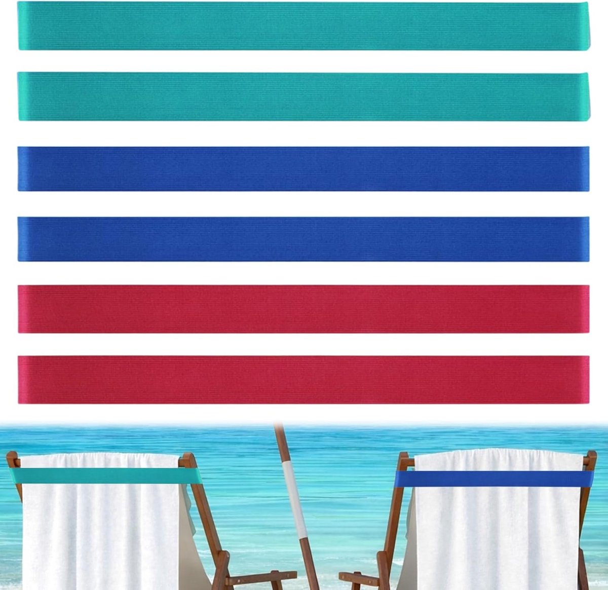 SnelShoppen - 6 Stuks Handdoekbanden voor Strandstoelen - Elastische Handdoekklemmen voor Veiligheid en Grip - Lichtgewicht en Ruimtebesparend - Perfe