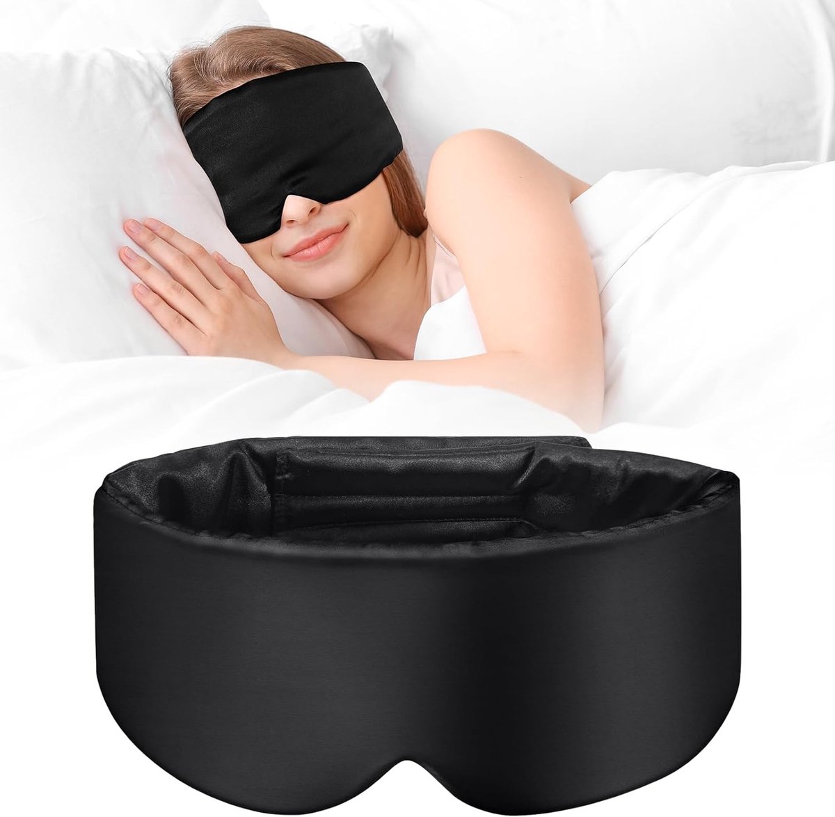 Zijdeslaapmasker - Oogmasker - Ontspannen slapen - Huidvriendelijk materiaal - 136 x 131 cm - Zwart