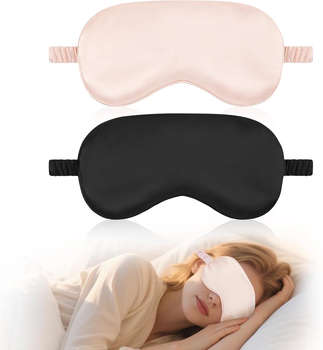 Thijox - 2-delig Slaapmasker zwart en roze, ademend, lichtgewicht, verstelbaar, zacht, ideaal voor reizen, kantoor, thuis, ergonomisch design voor vol