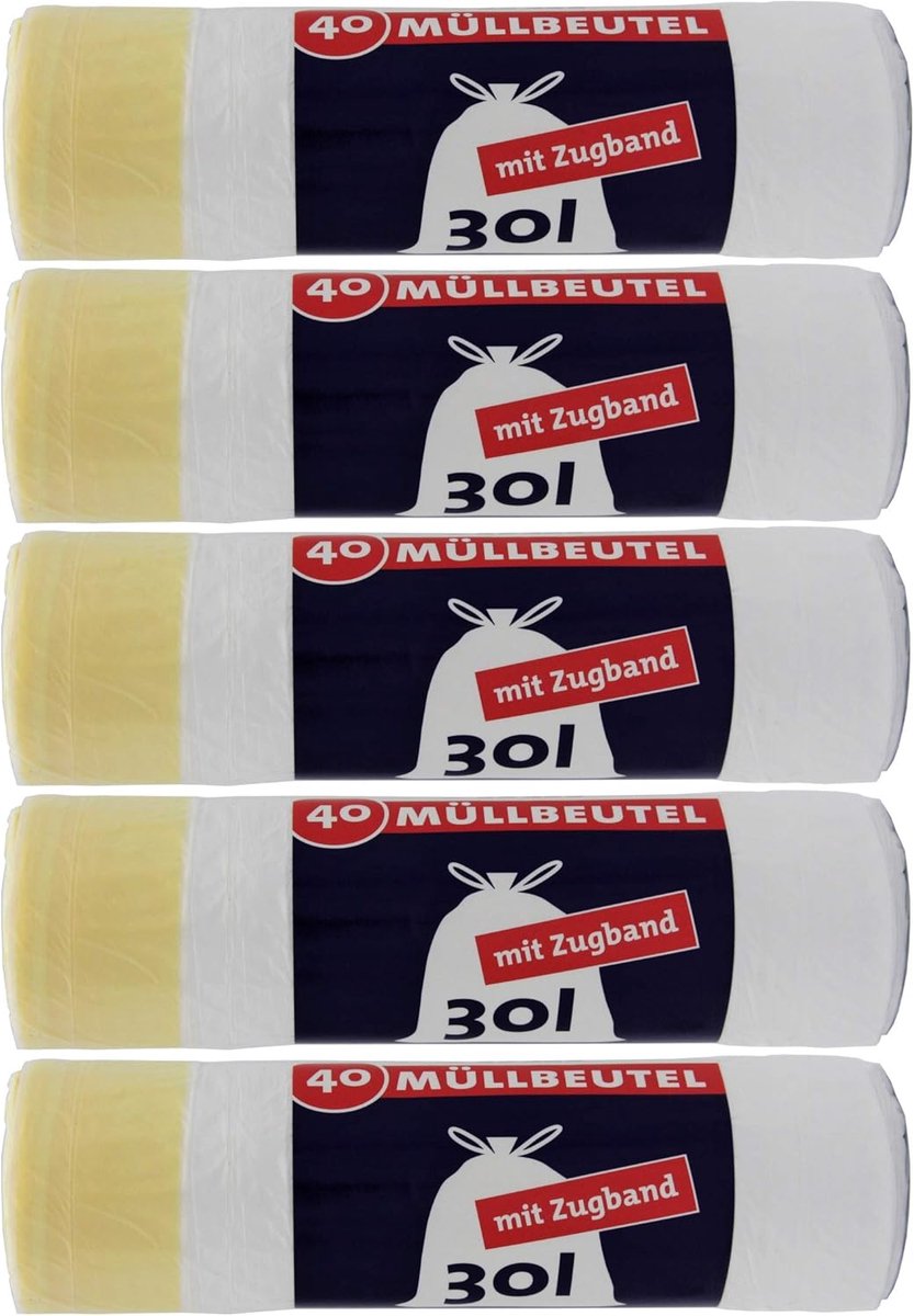 SnelShoppen - Vuilniszakken met Trekkoord 30 Liter - 40 Stuks per Rol - Afvalzakken Wit 50x60 cm - Ideaal voor Keuken, Tuin, Feest en Camping