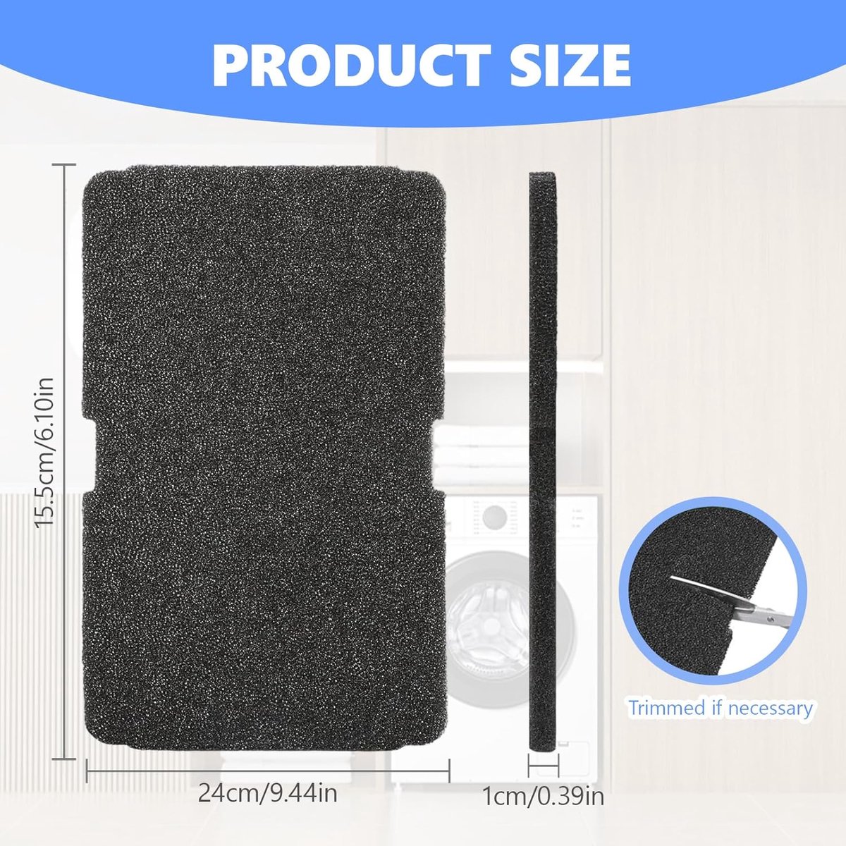 SnelShoppen - 6 Stuks Wasdroger Sponsfilter 240x155x10mm Vervangende Accessoires voor Warmtepomp Droger, Polyurethaan, Zwart, Ideaal voor Beko, Grundi thumbnail 3