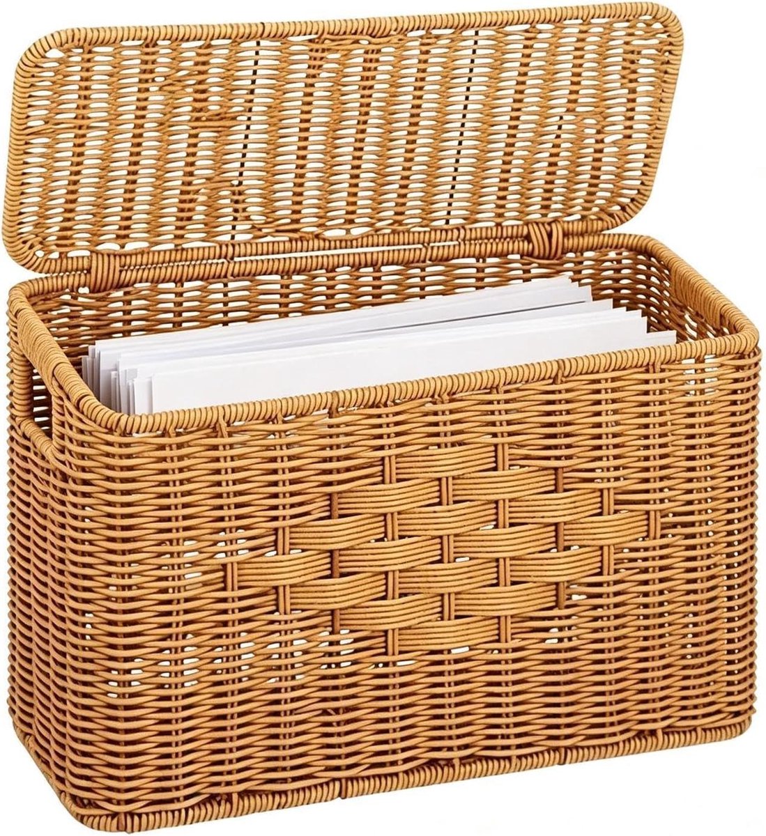 Smalle Opbergmand - Geweven Mand - Ruimte Ordenen - Met Deksel - 26 cm Hoog - Natuurlijk