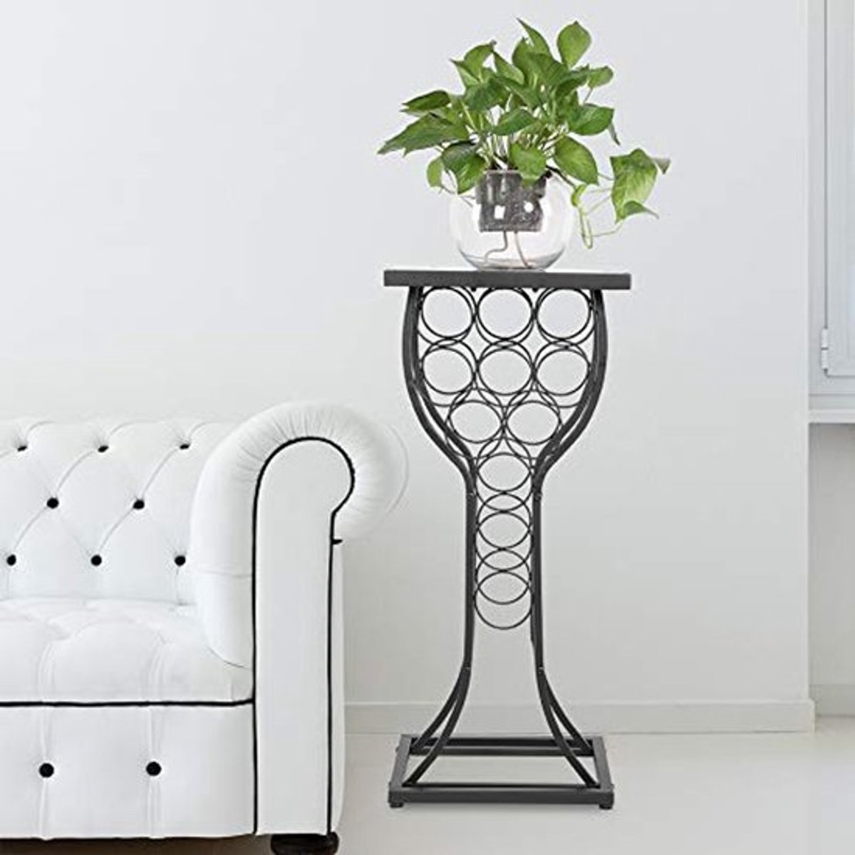 Metalen wijntafel met marmeren afwerking, geschikt voor 11 flessen, stijlvol design, eenvoudig te monteren en geschikt voor cocktailparty's en evenementen