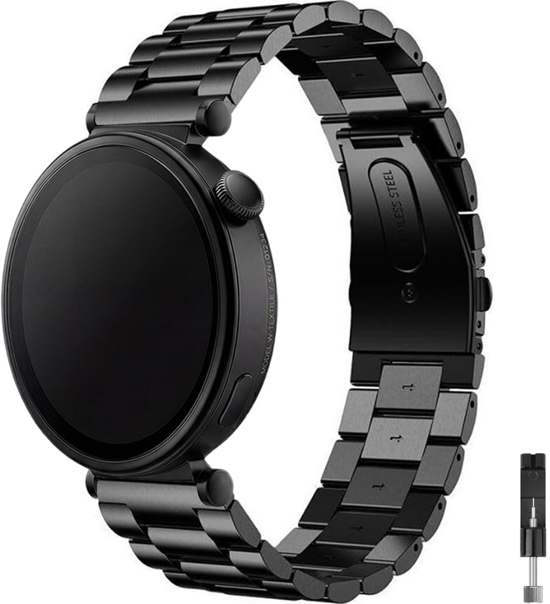 Stravo 18mm Stalen Schakelbandje – Geschikt voor Garmin Vivoactive 4S / Vivomove 3S / Venu 2S / Venu 3S / Venu 4 41mm / Forerunner 255S / 265S & Huawei Watch GT 5 42mm / GT 5 Pro 42mm / GT 6 41mm – Zwart